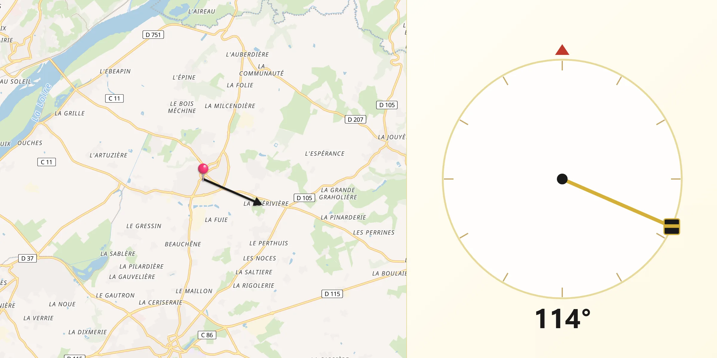 Direction vers la Qibla depuis La Chapelle-Basse-Mer