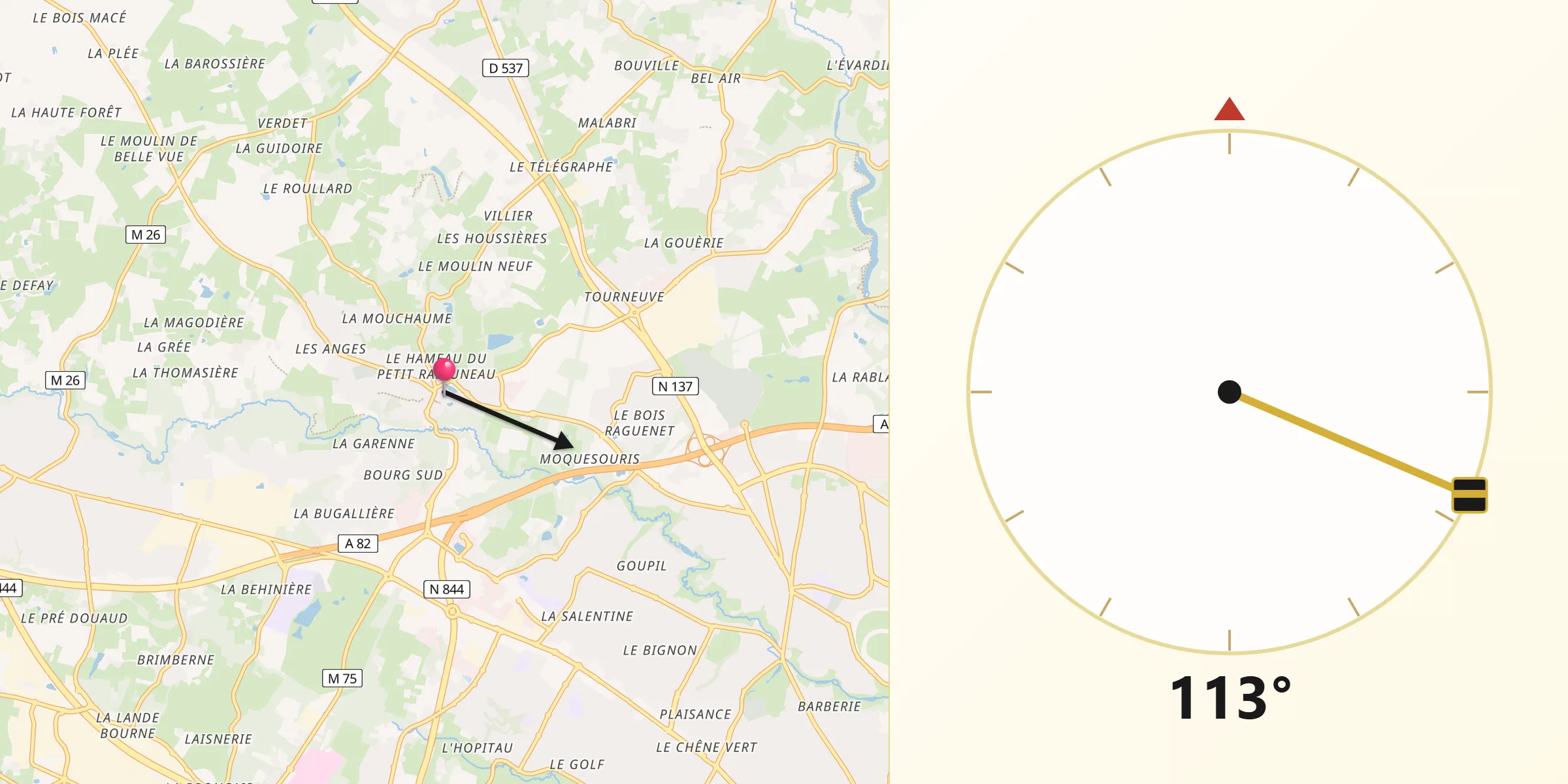 Direction vers la Qibla depuis Orvault
