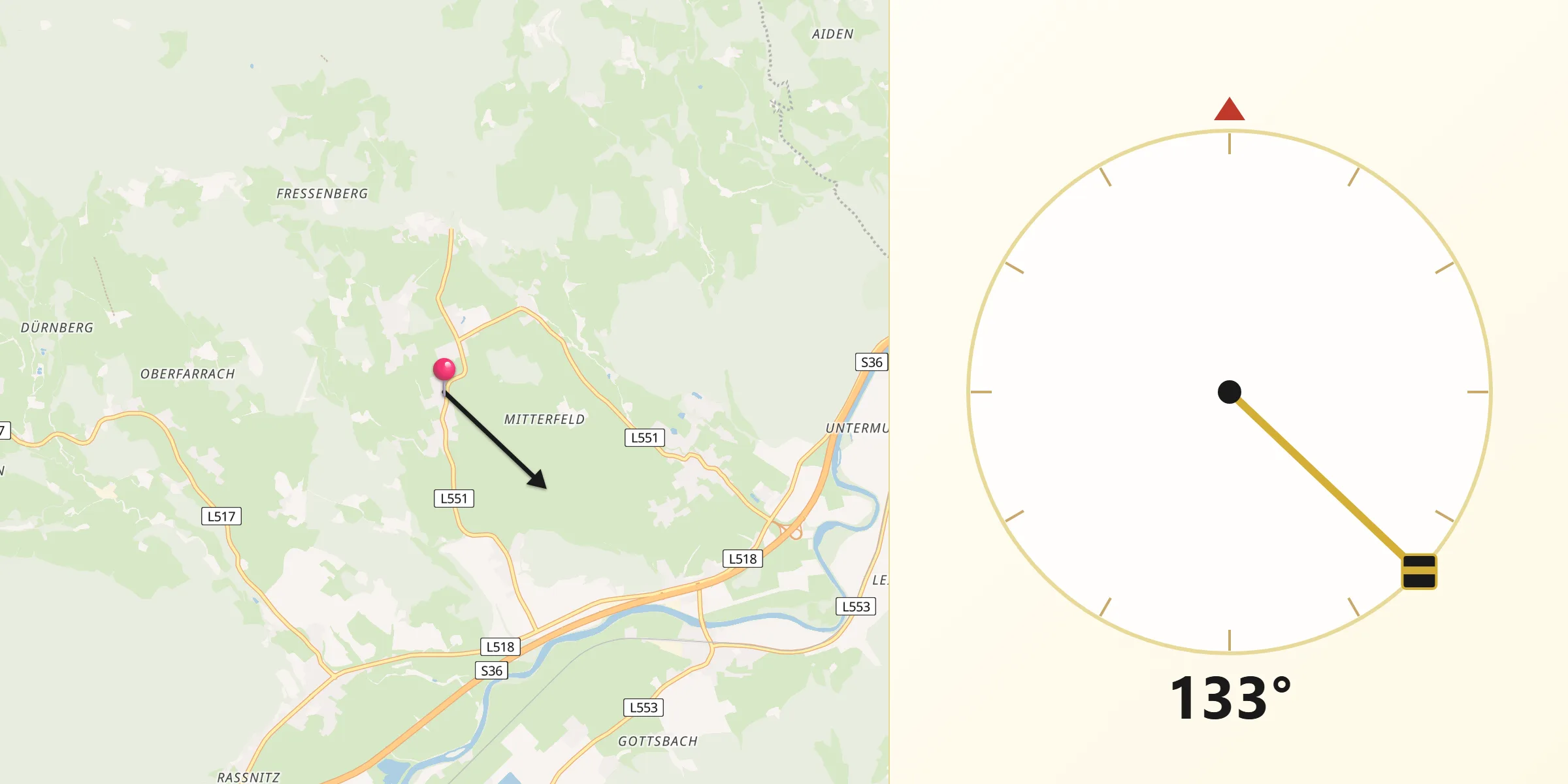 Qibla-Richtung von Sankt Marein bei Knittelfeld