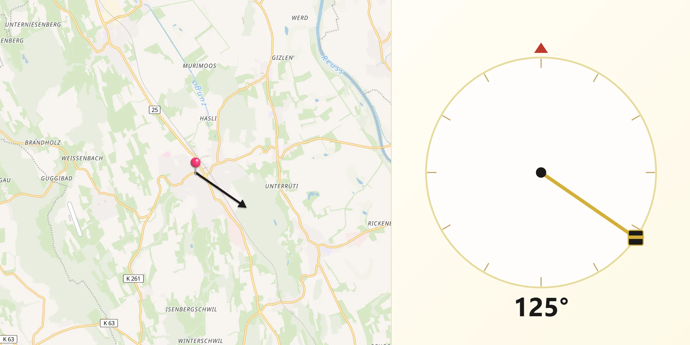Direction vers la Qibla depuis Muri