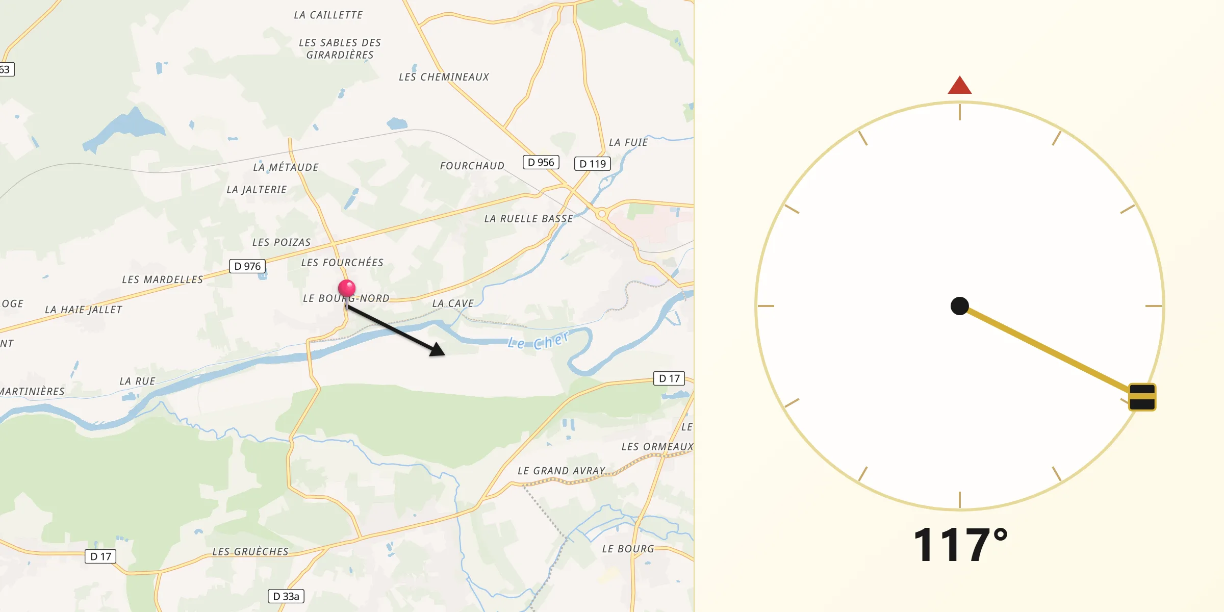 Direction vers la Qibla depuis Châtillon-sur-Cher
