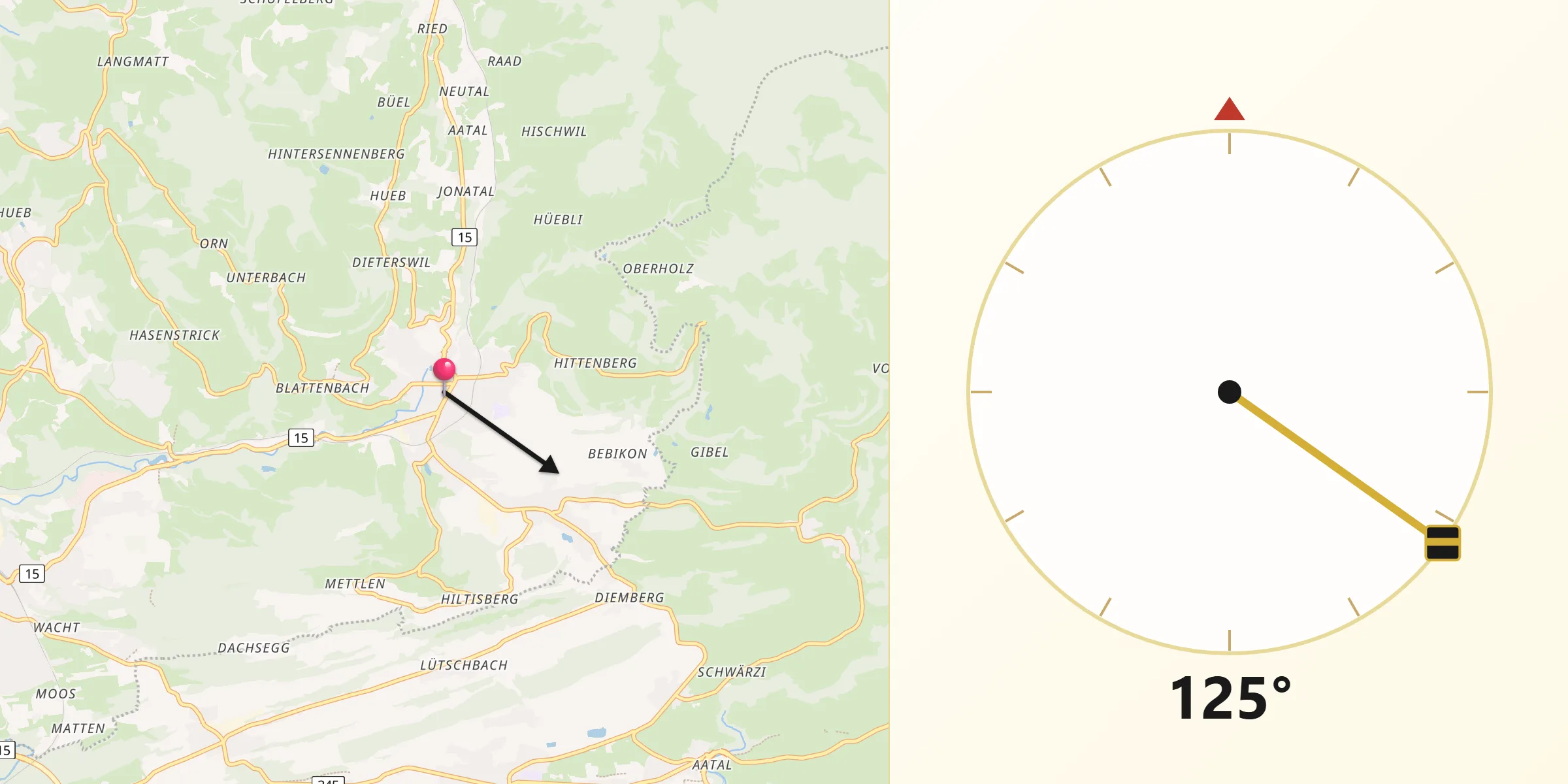 Direction vers la Qibla depuis Wald