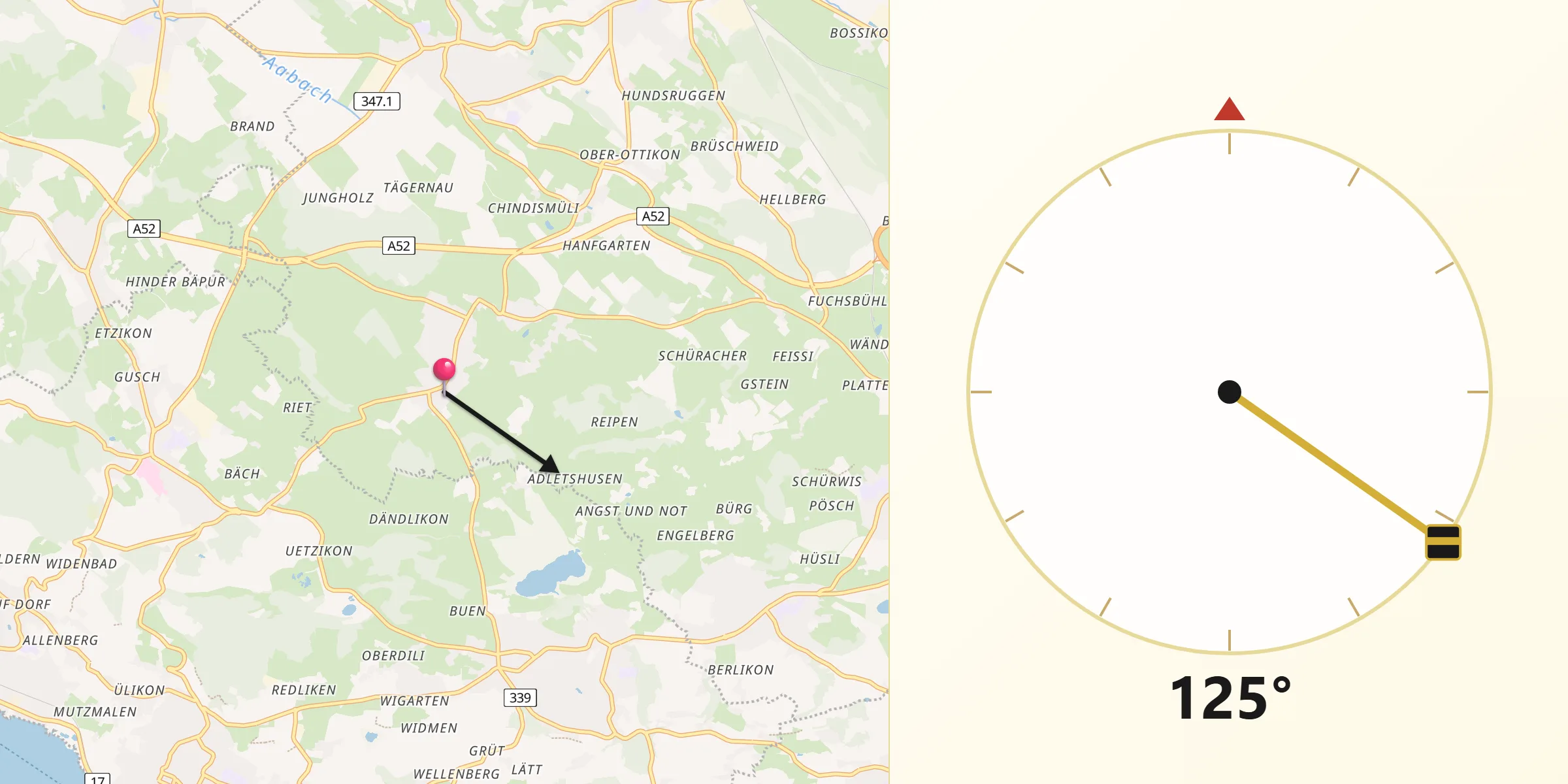Direction vers la Qibla depuis Binzikon