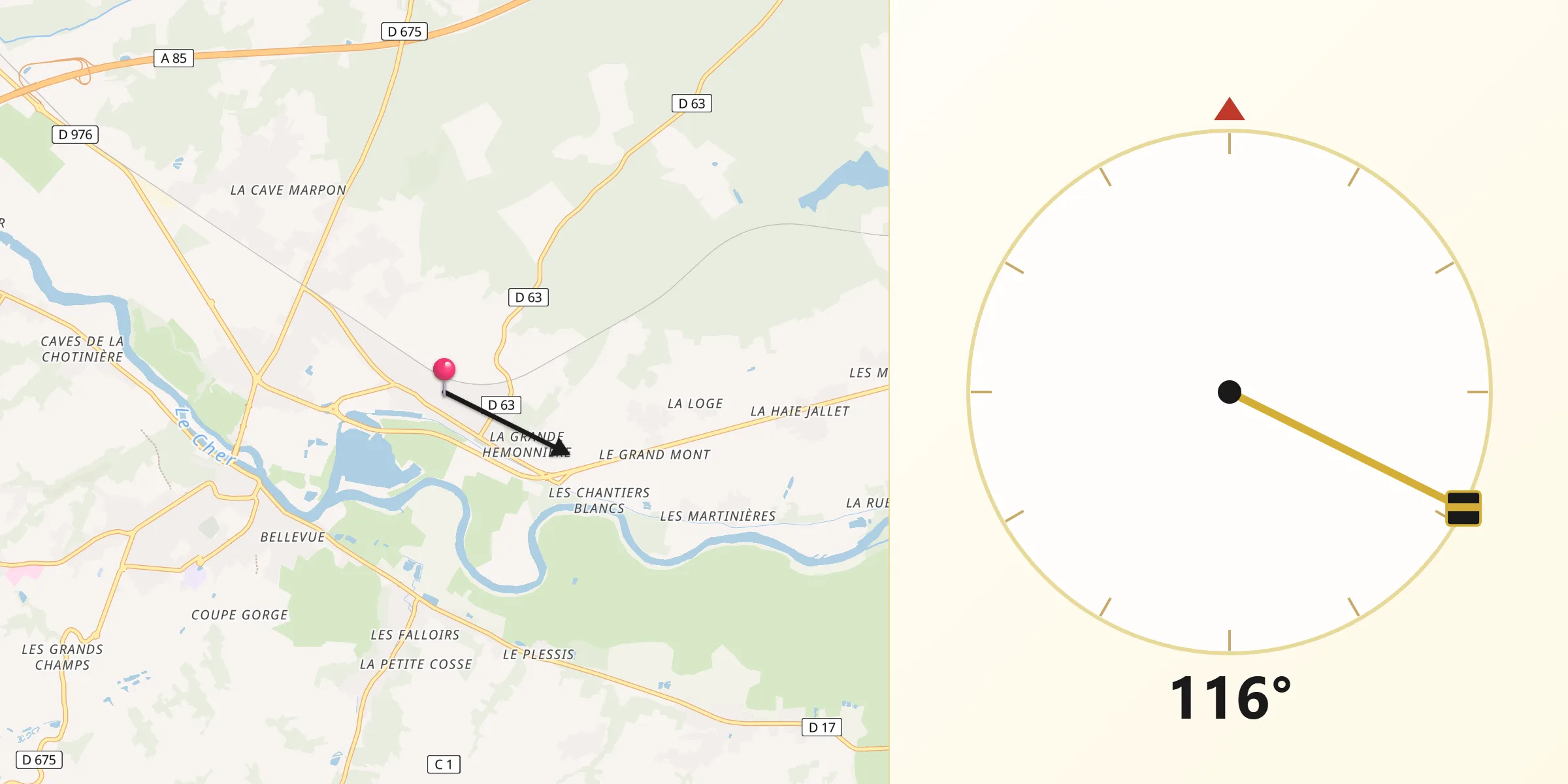Direction vers la Qibla depuis Noyers-sur-Cher