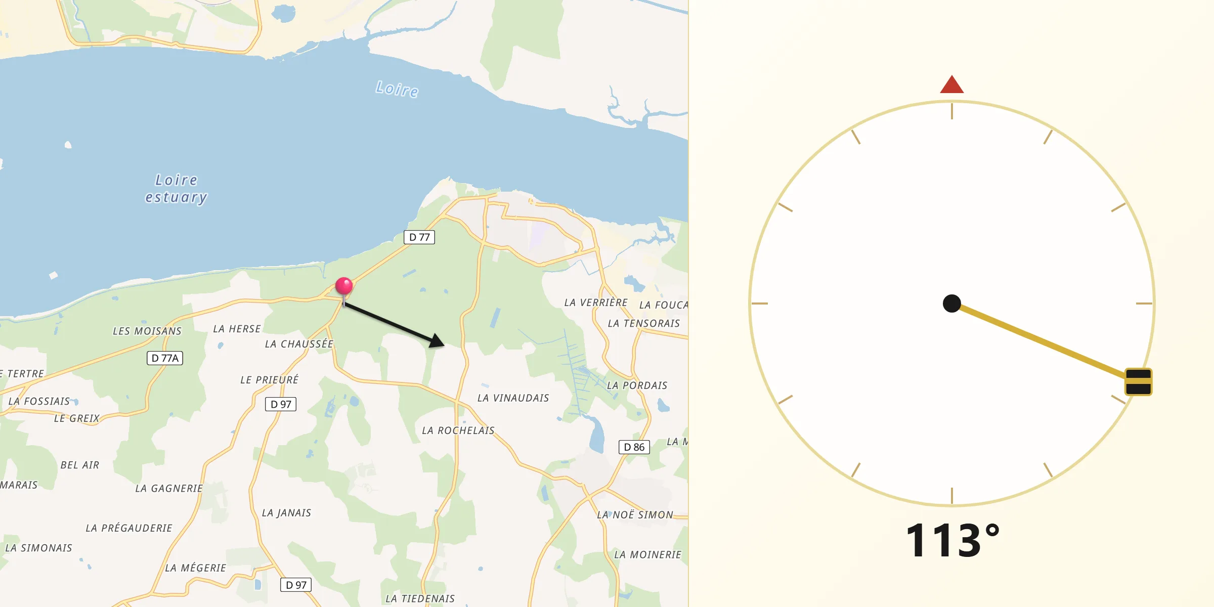 Direction vers la Qibla depuis Corsept