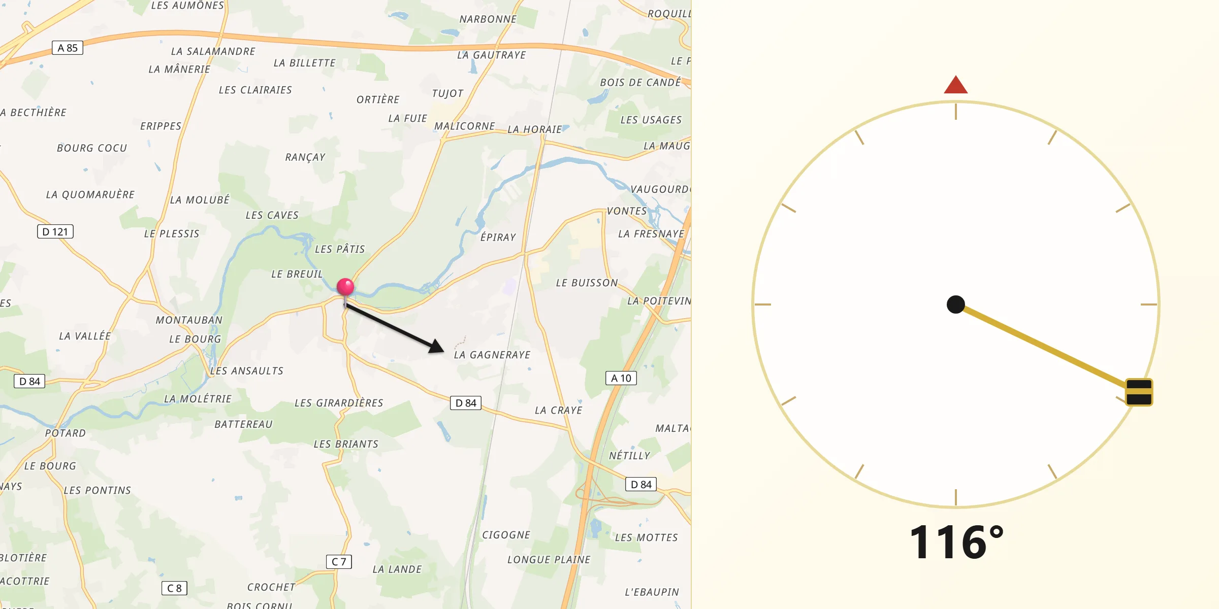 Direction vers la Qibla depuis Monts
