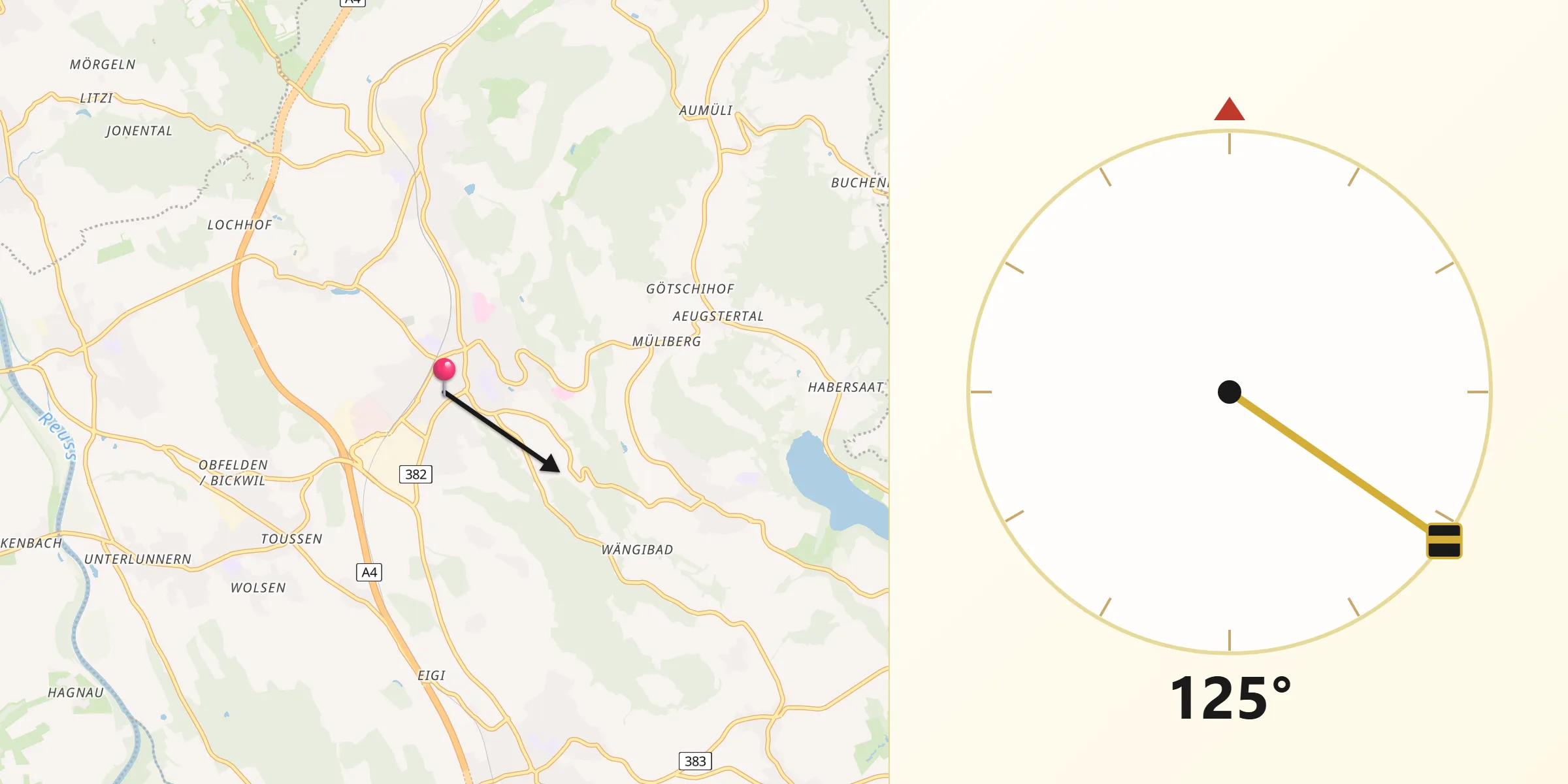 Qibla-Richtung von Affoltern am Albis