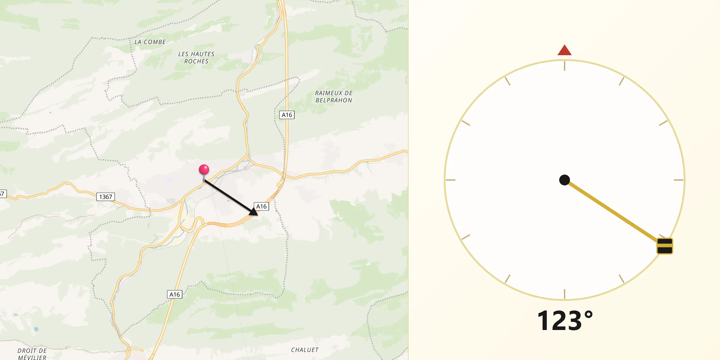 Direction vers la Qibla depuis Moutier