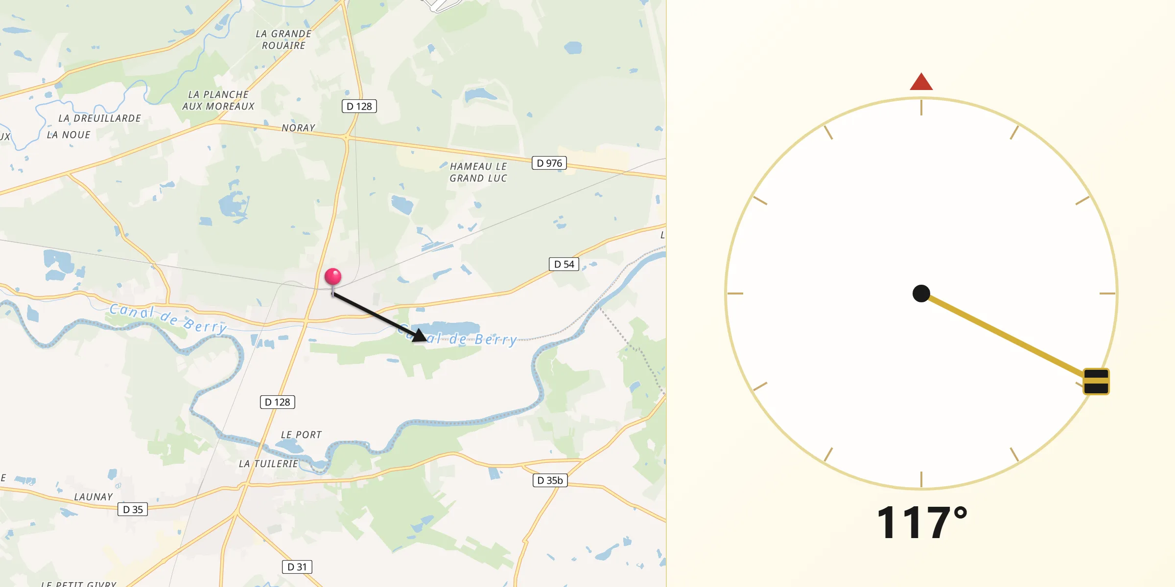 Direction vers la Qibla depuis Gièvres