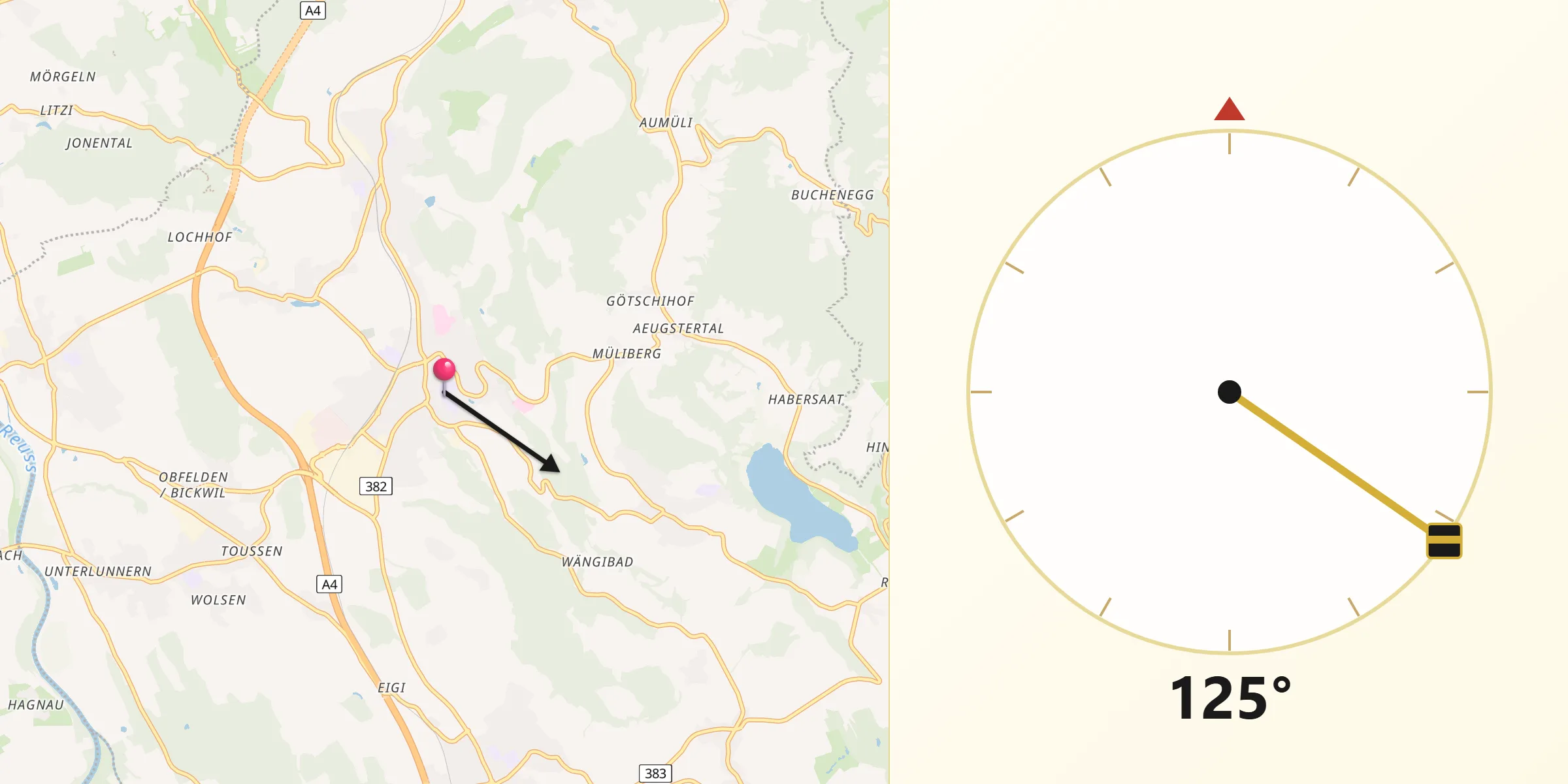 Qibla-Richtung von Affoltern / Oberdorf