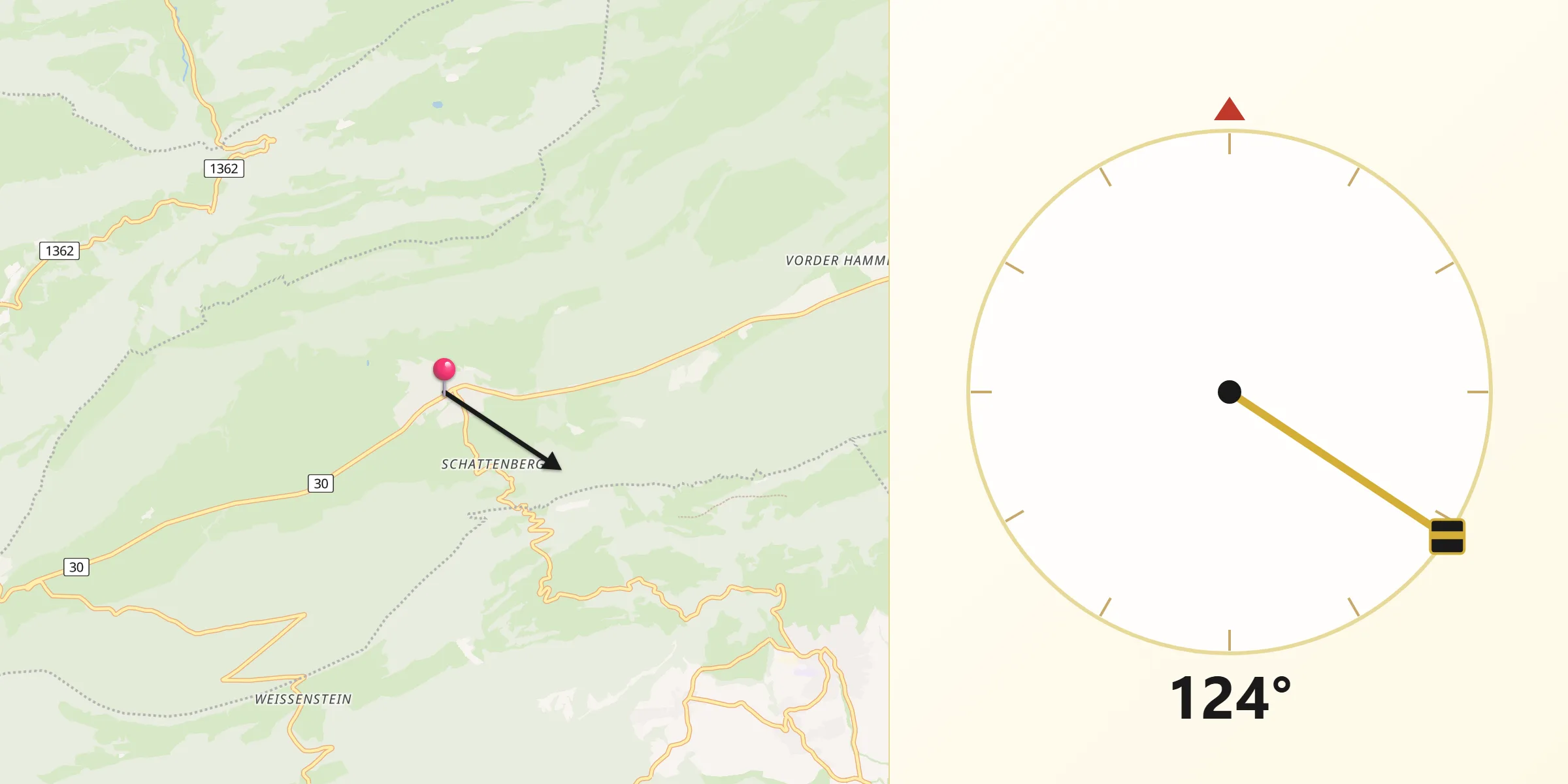 Direction vers la Qibla depuis Welschenrohr