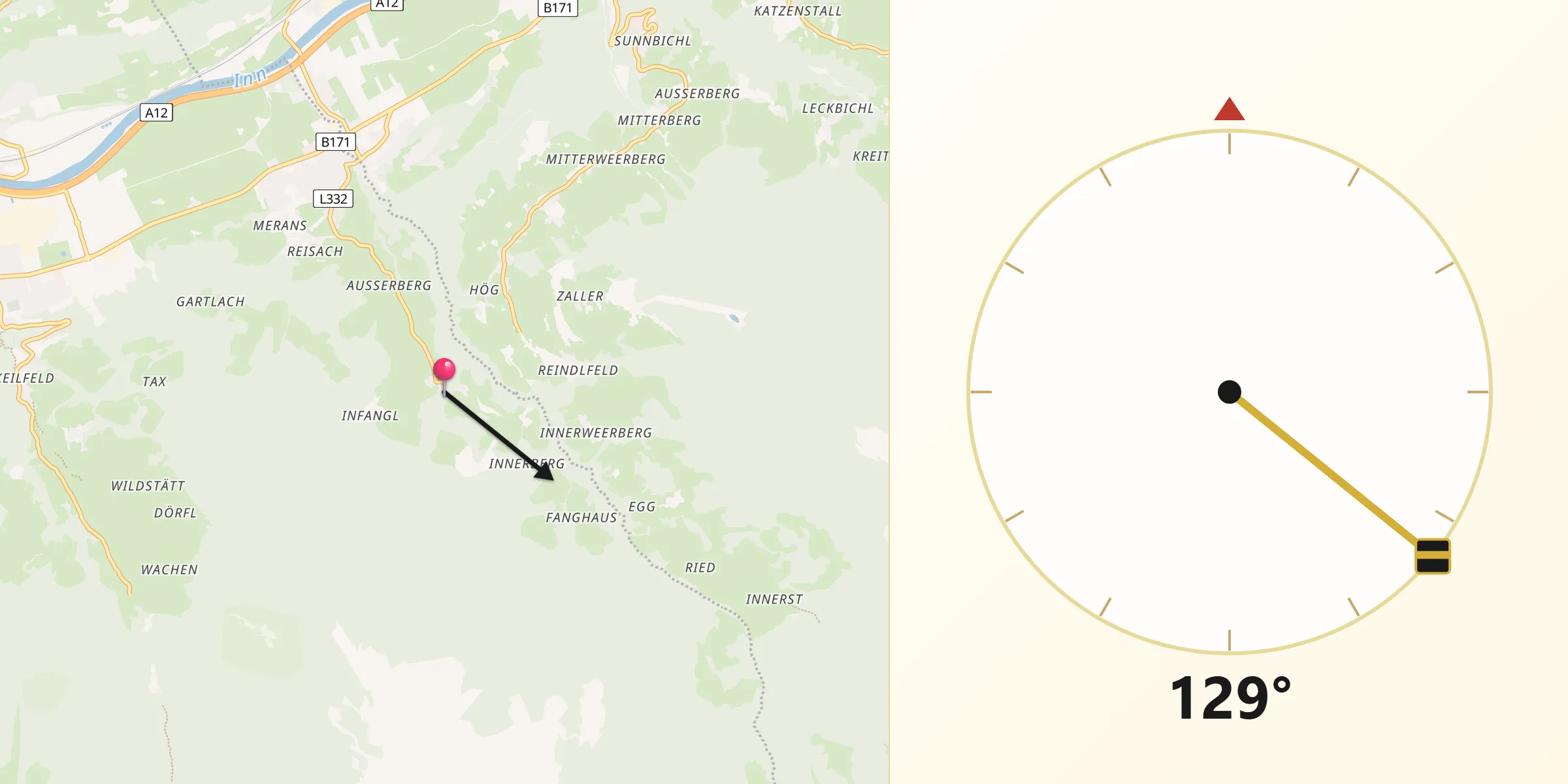 Qibla-Richtung von Kolsassberg