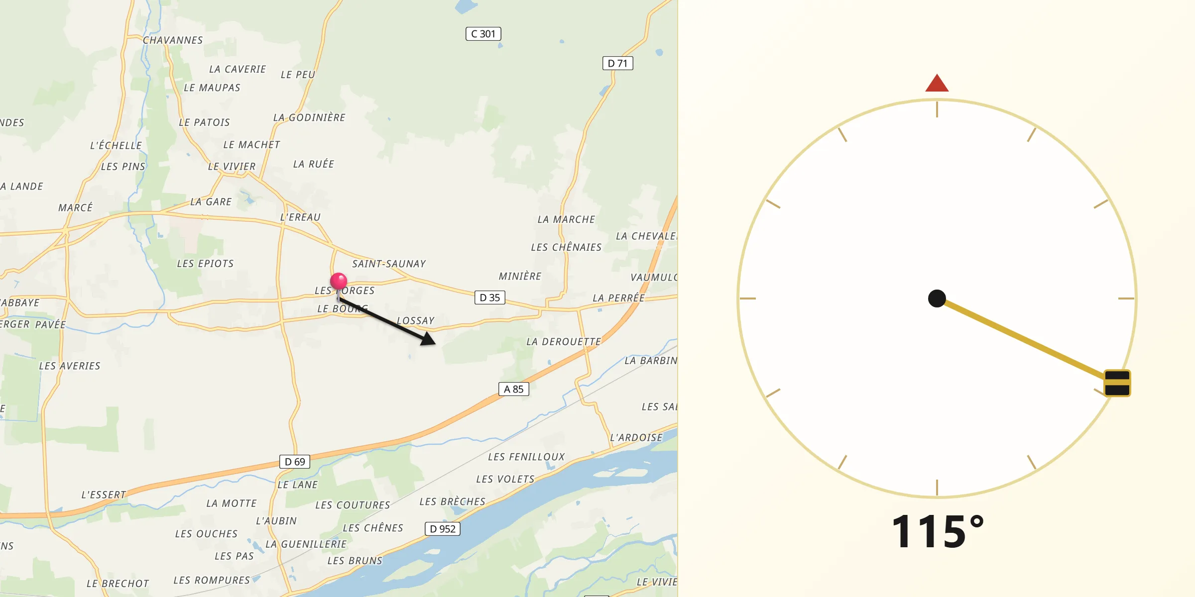 Direction vers la Qibla depuis Restigné