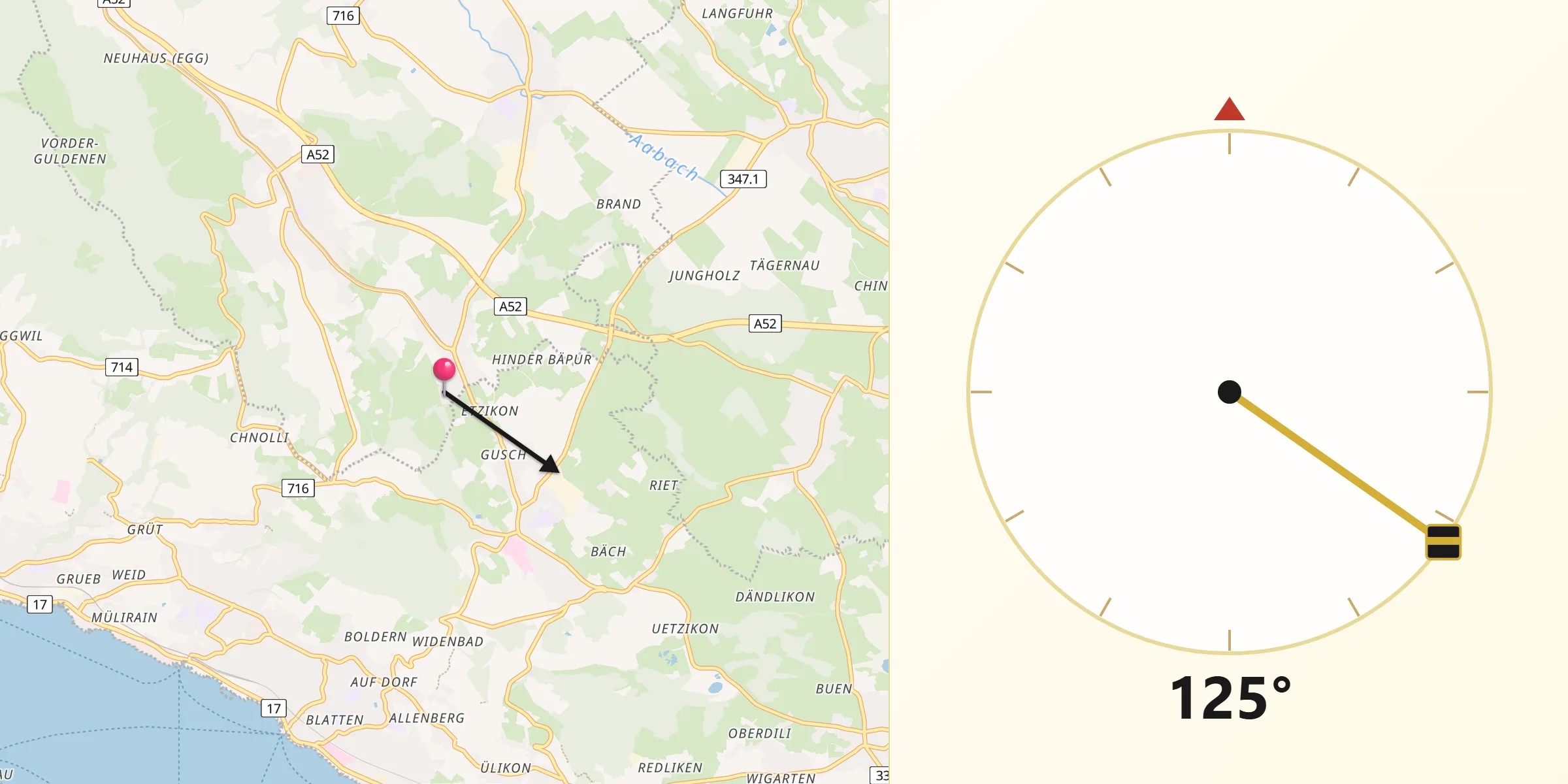 Direction vers la Qibla depuis Esslingen