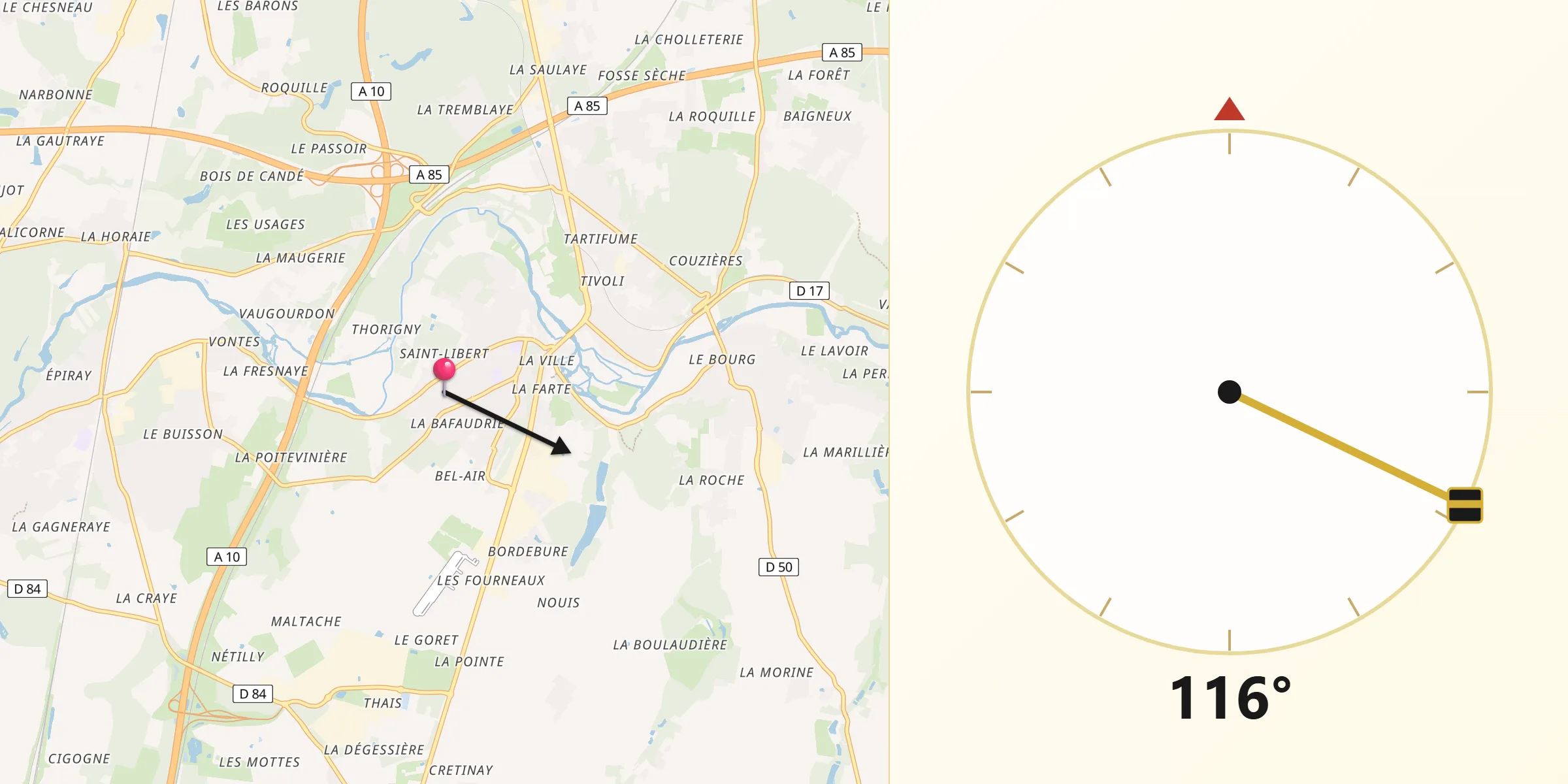 Direction vers la Qibla depuis Montbazon