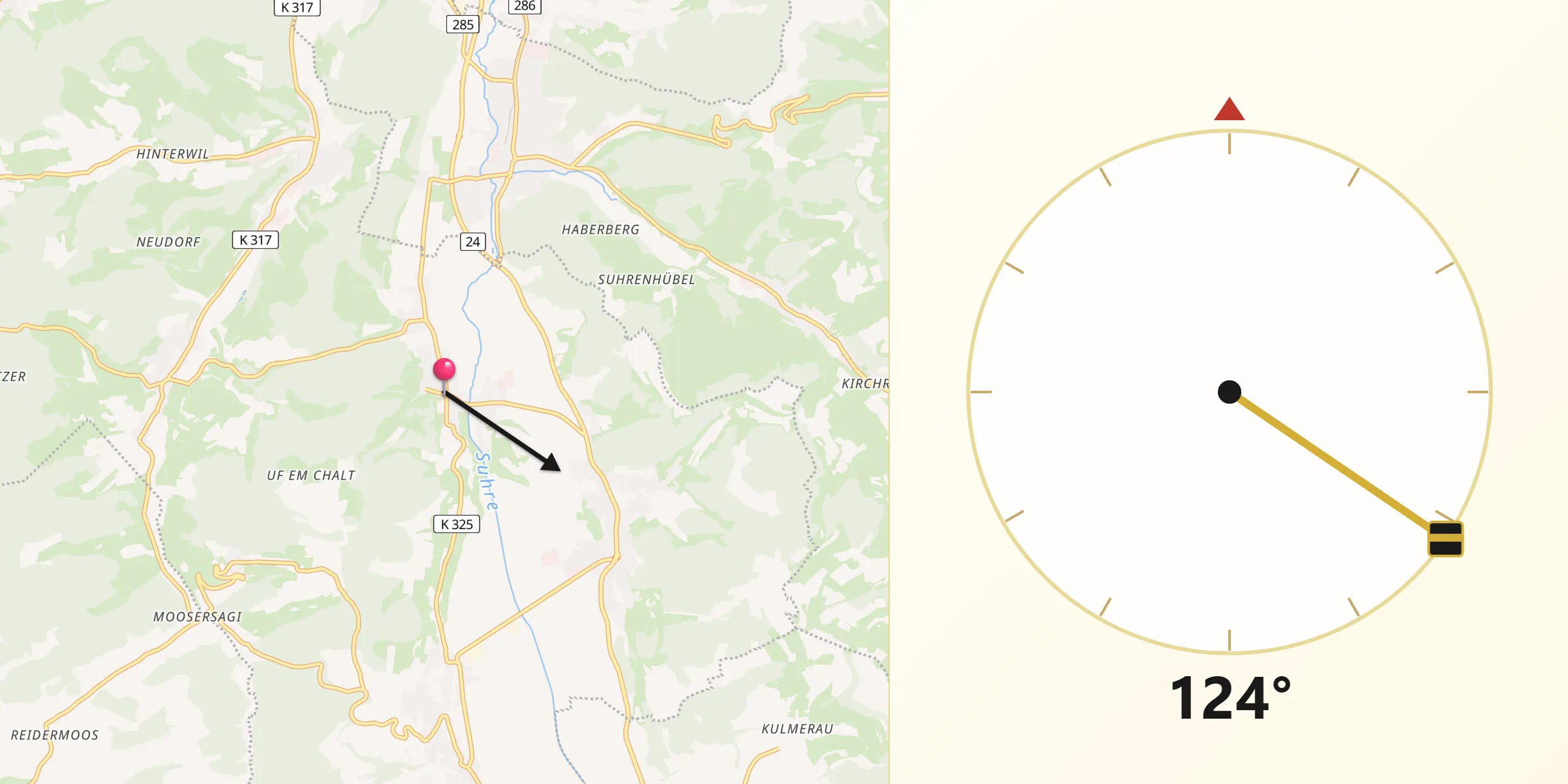 Direction vers la Qibla depuis Staffelbach