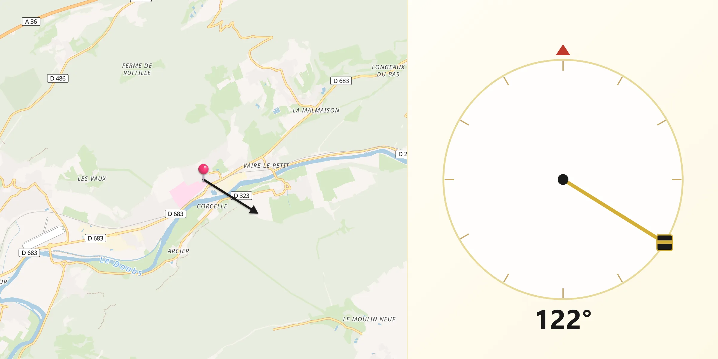 Direction vers la Qibla depuis Novillars
