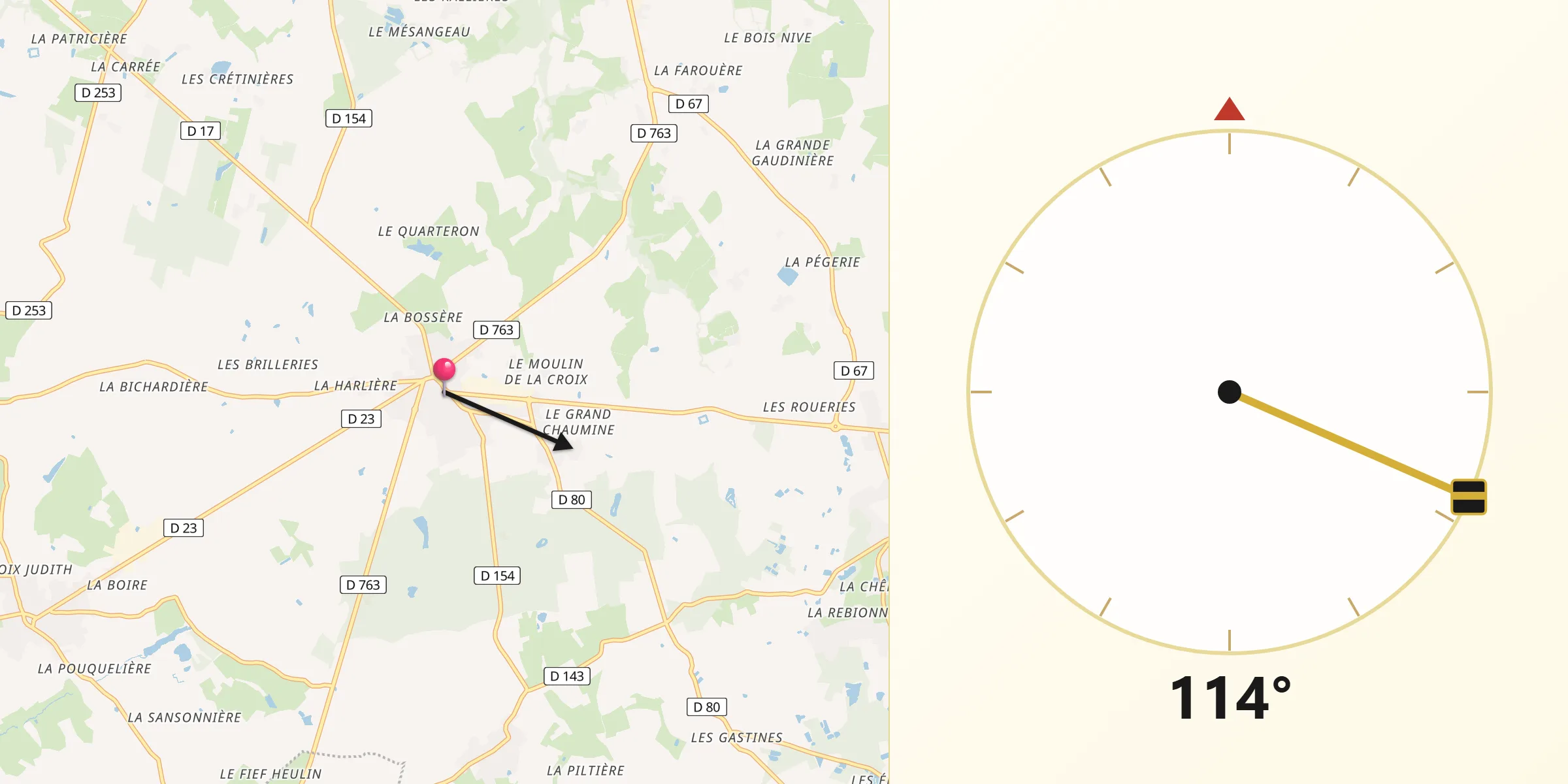 Direction vers la Qibla depuis Saint-Laurent-des-Autels