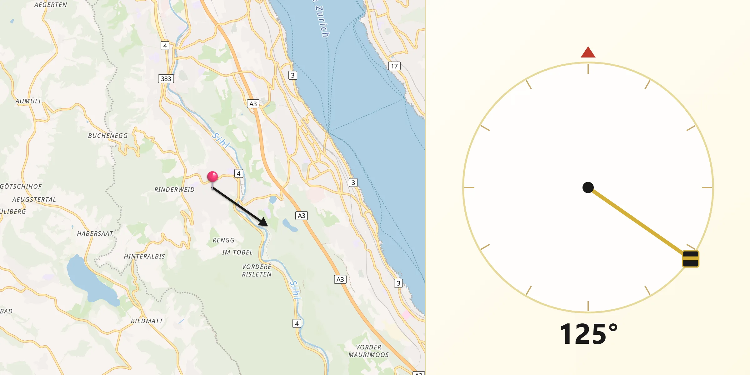 Qibla-Richtung von Langnau / Langnau (Dorf)
