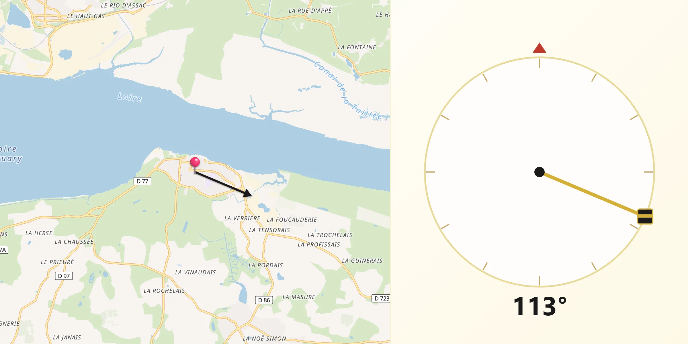 Direction vers la Qibla depuis Paimboeuf