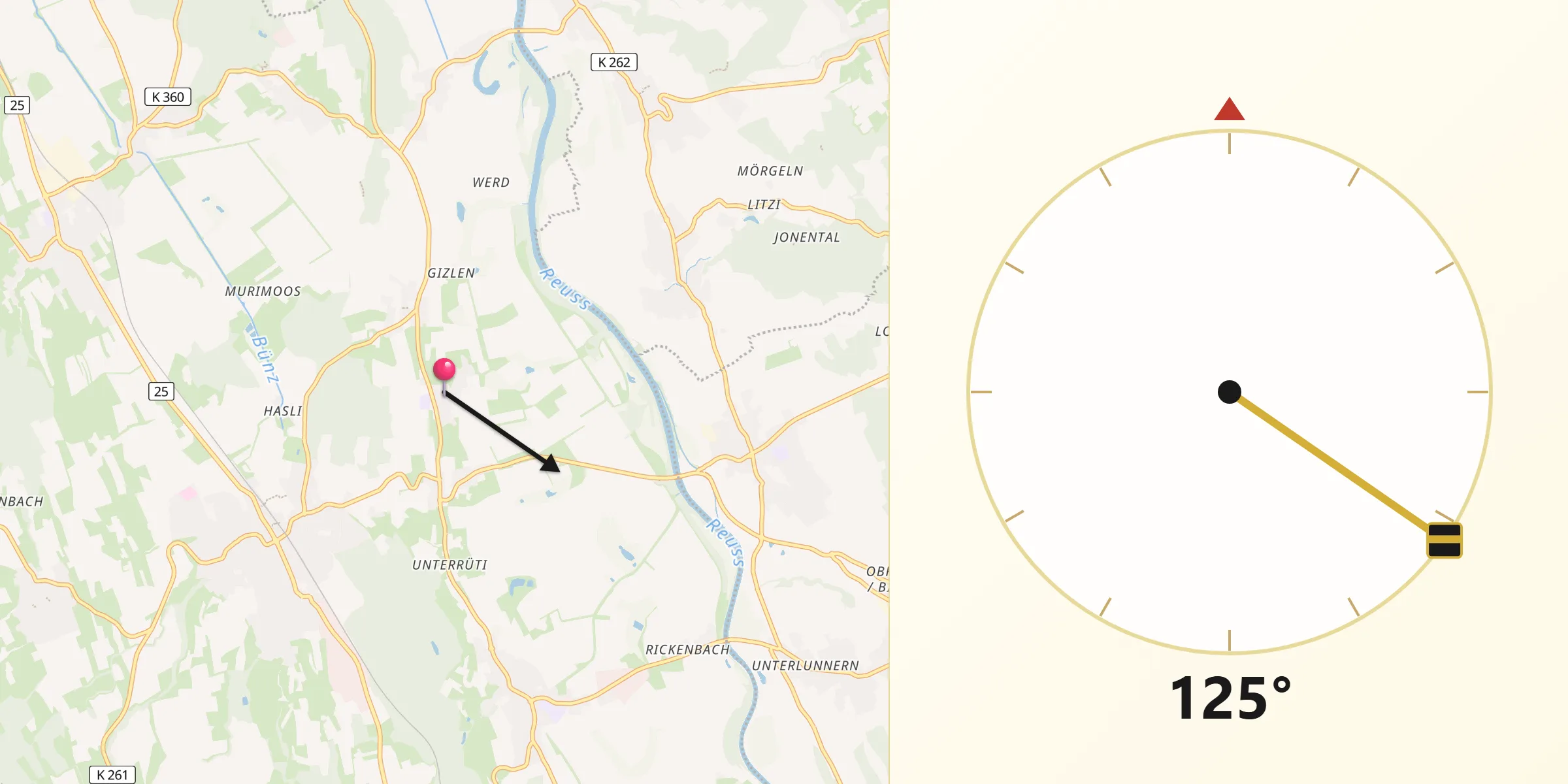 Direction vers la Qibla depuis Aristau