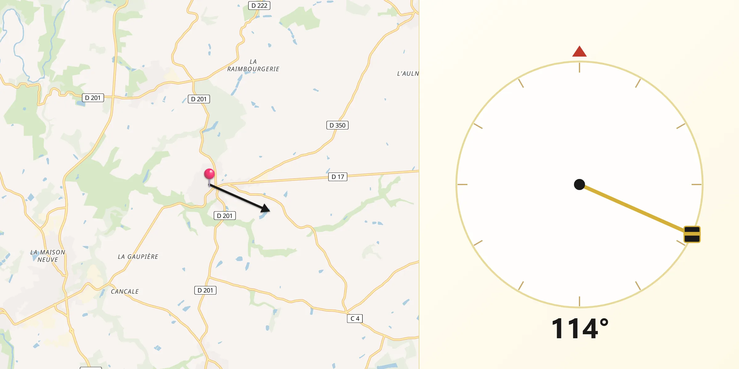 Direction vers la Qibla depuis Chaudron-en-Mauges