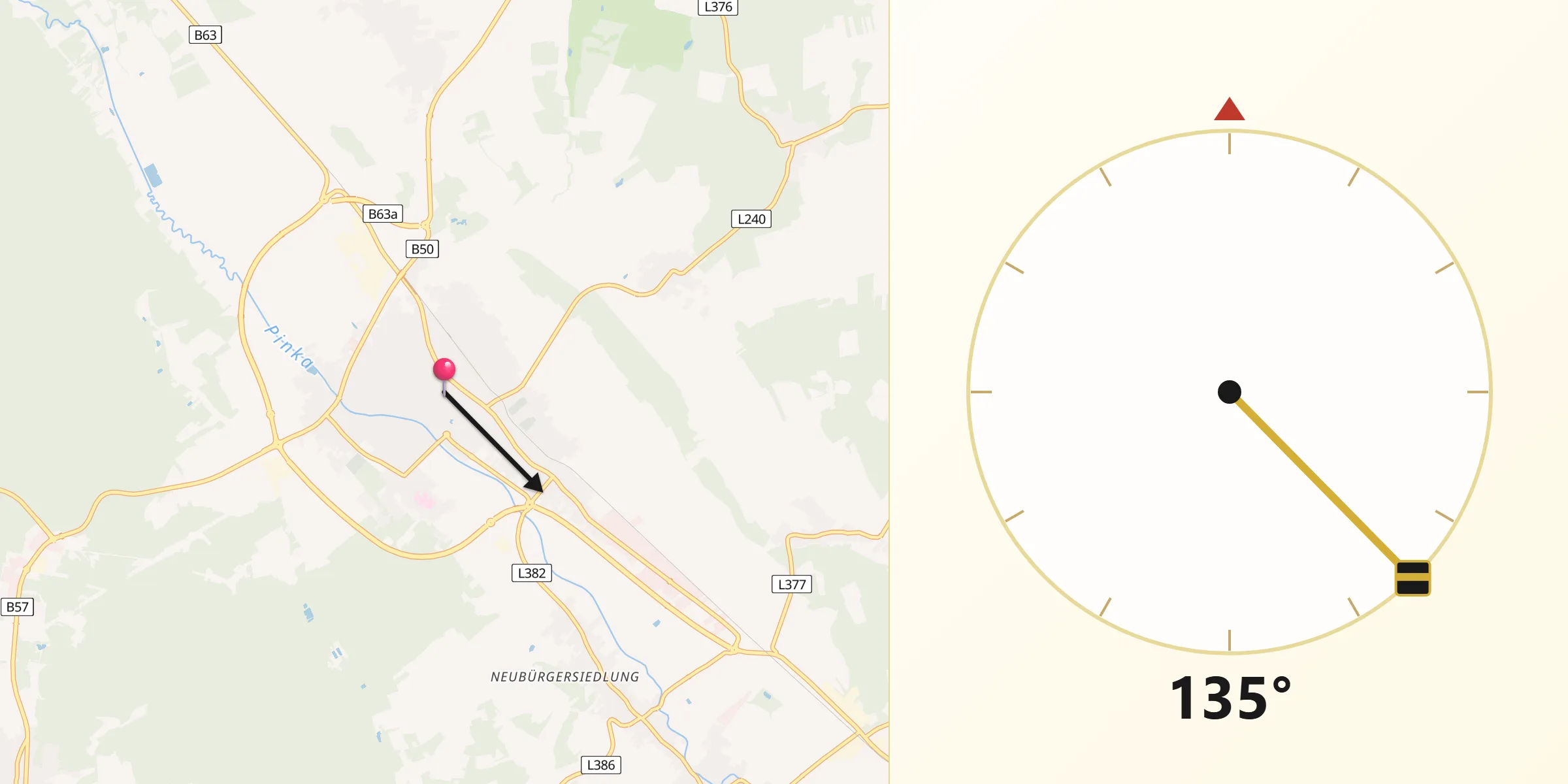 Qibla-Richtung von Politischer Bezirk Oberwart