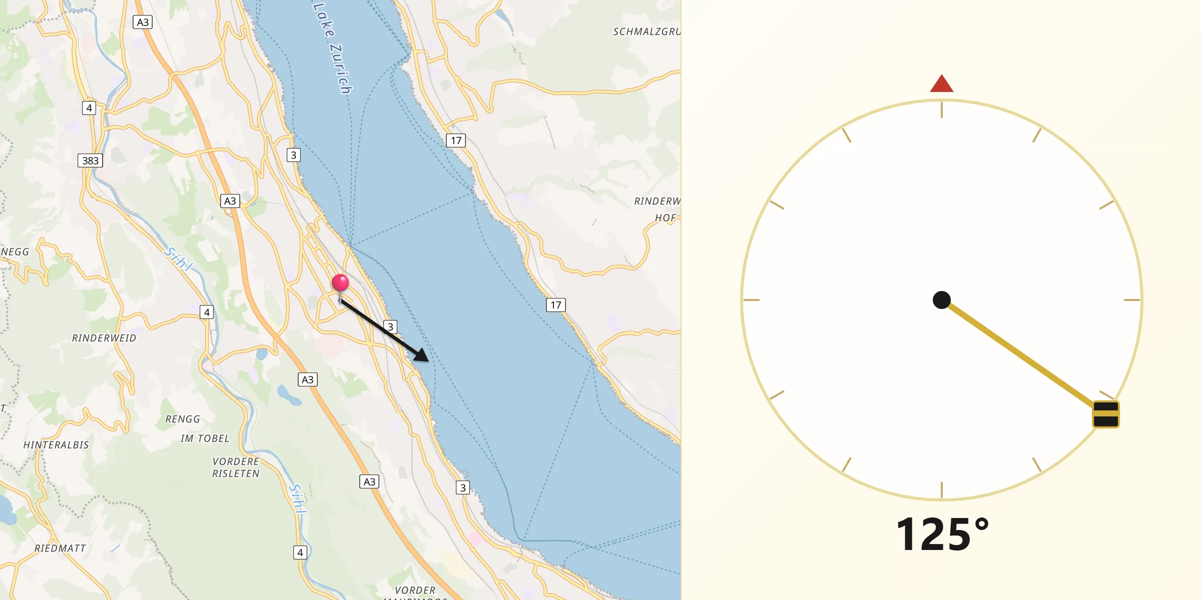 Qibla-Richtung von Thalwil / Dorfkern