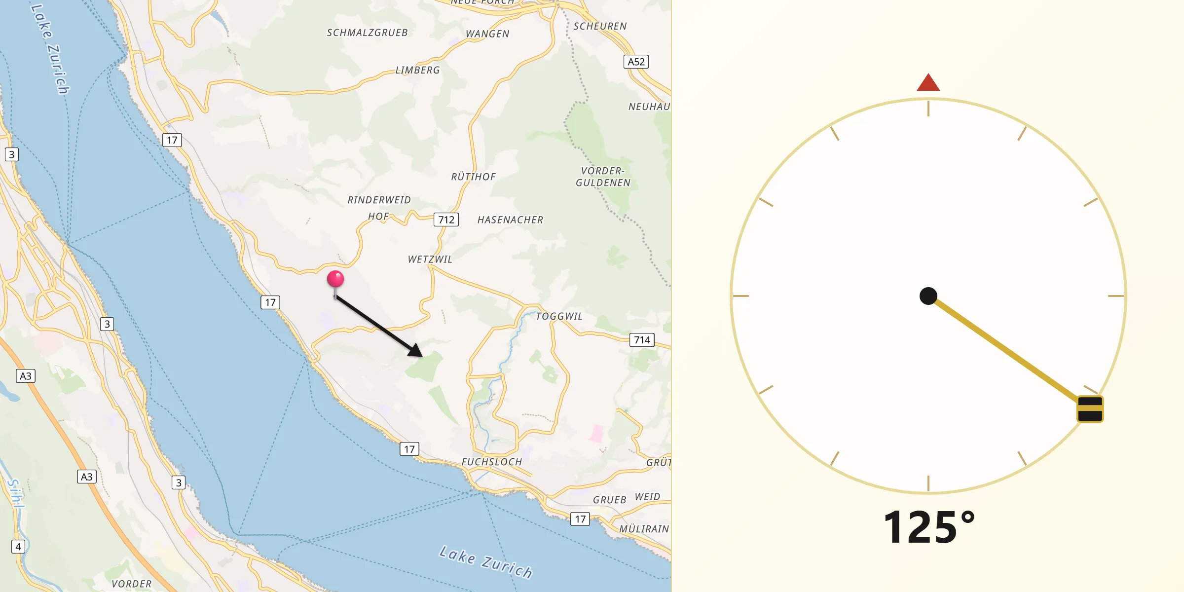Direzione della Qibla da Herrliberg