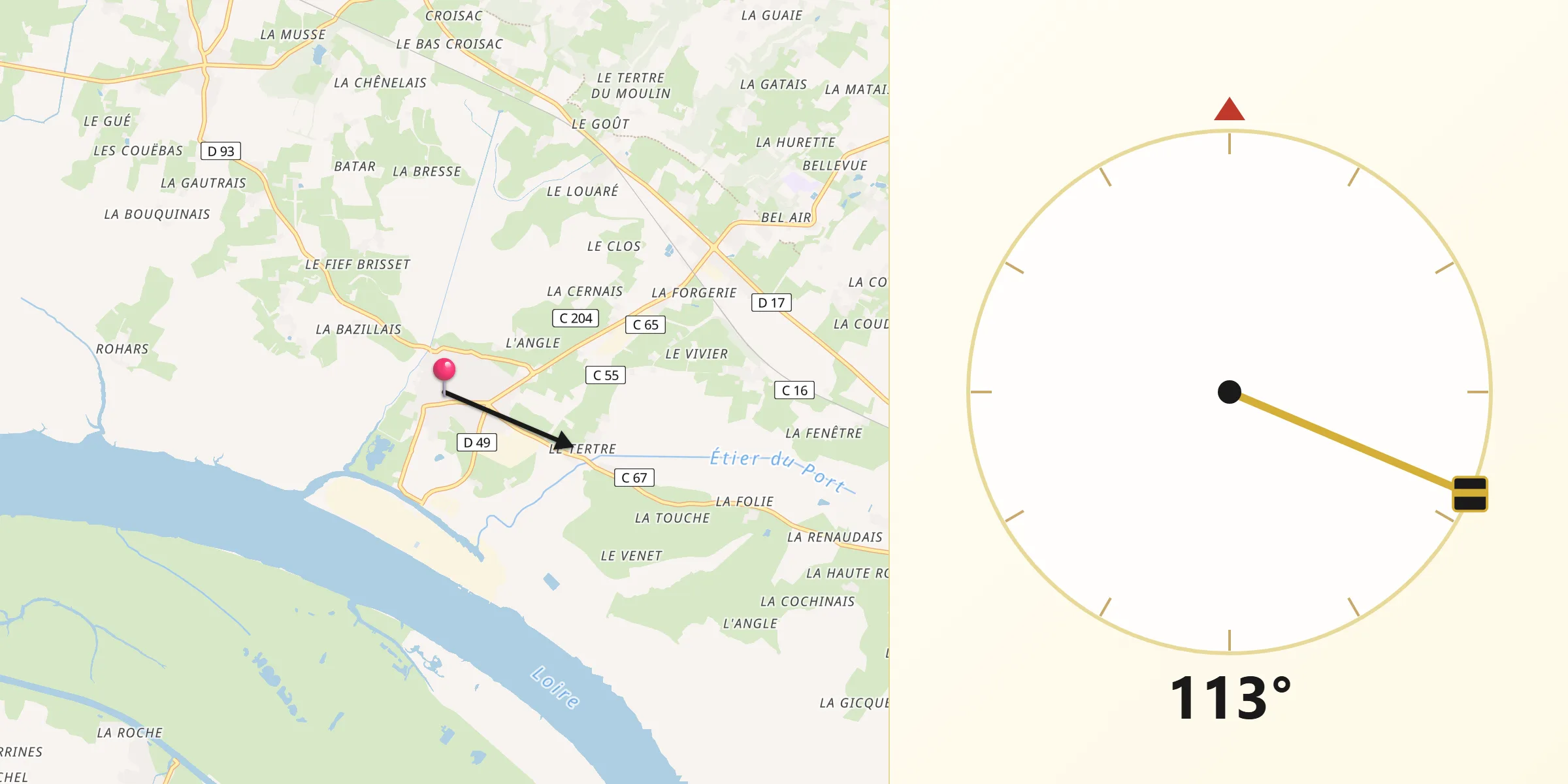 Direction vers la Qibla depuis Cordemais