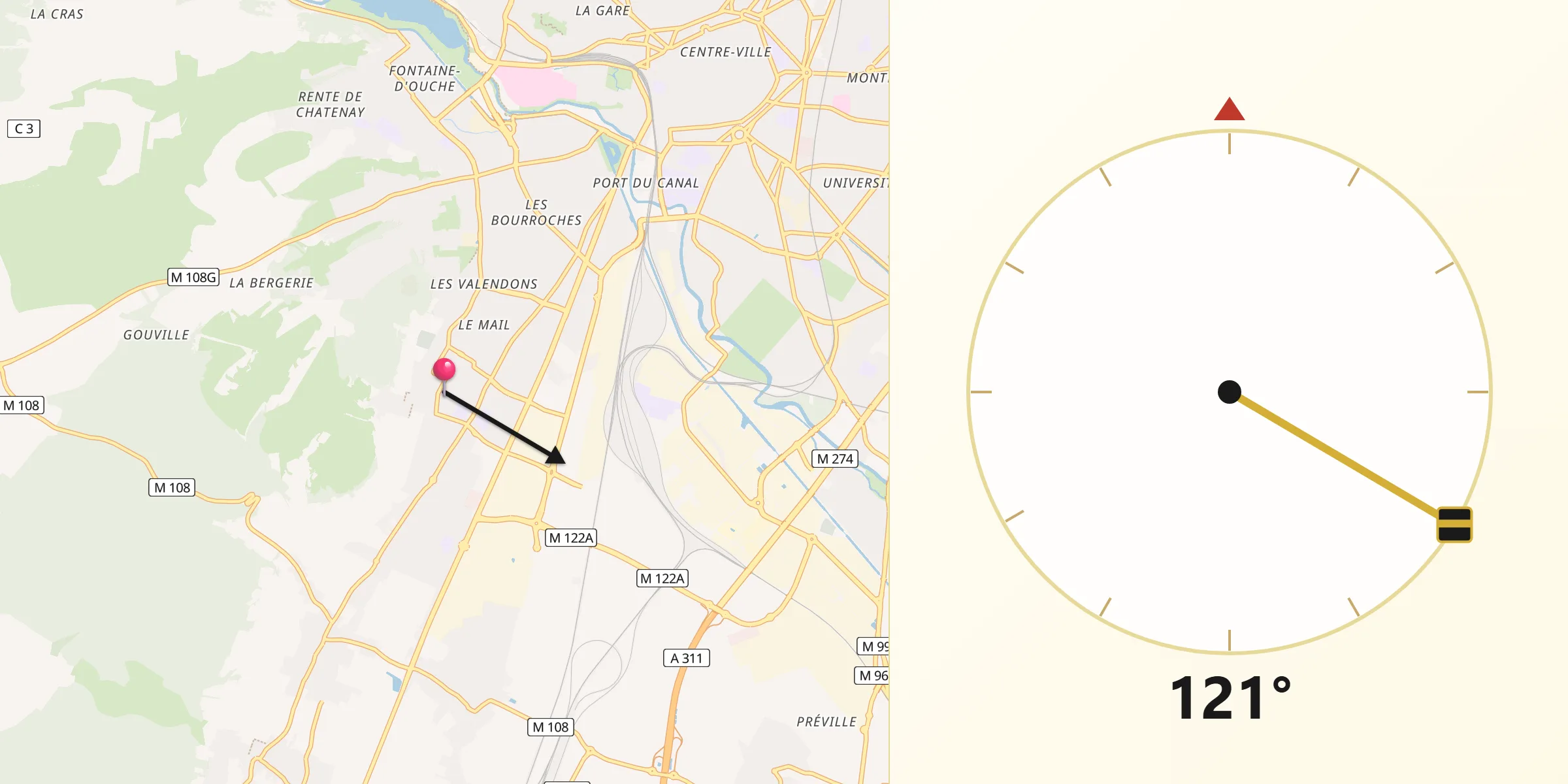 Direction vers la Qibla depuis Chenôve