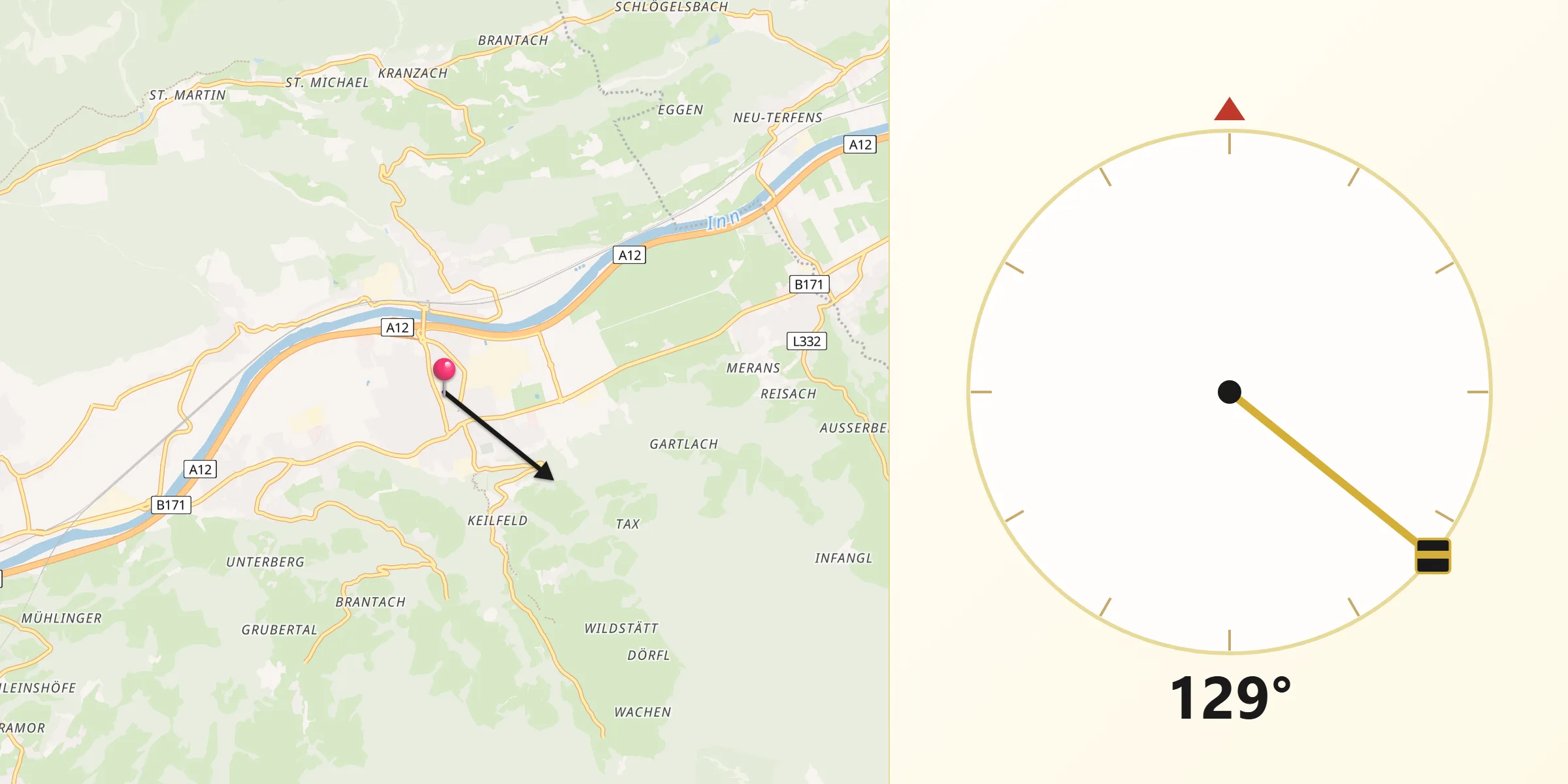 Qibla-Richtung von Wattens