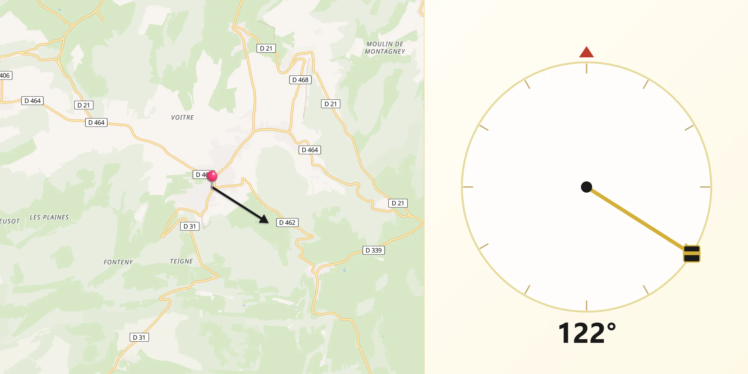 Direction vers la Qibla depuis Sancey-le-Grand