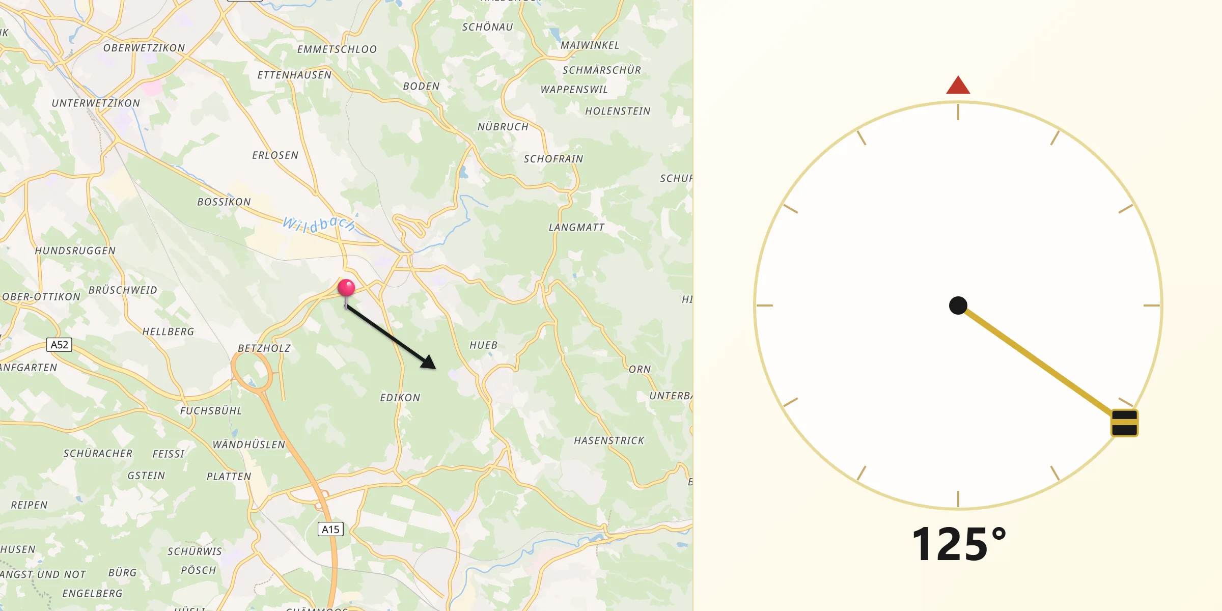 Direzione della Qibla da Bezirk Hinwil