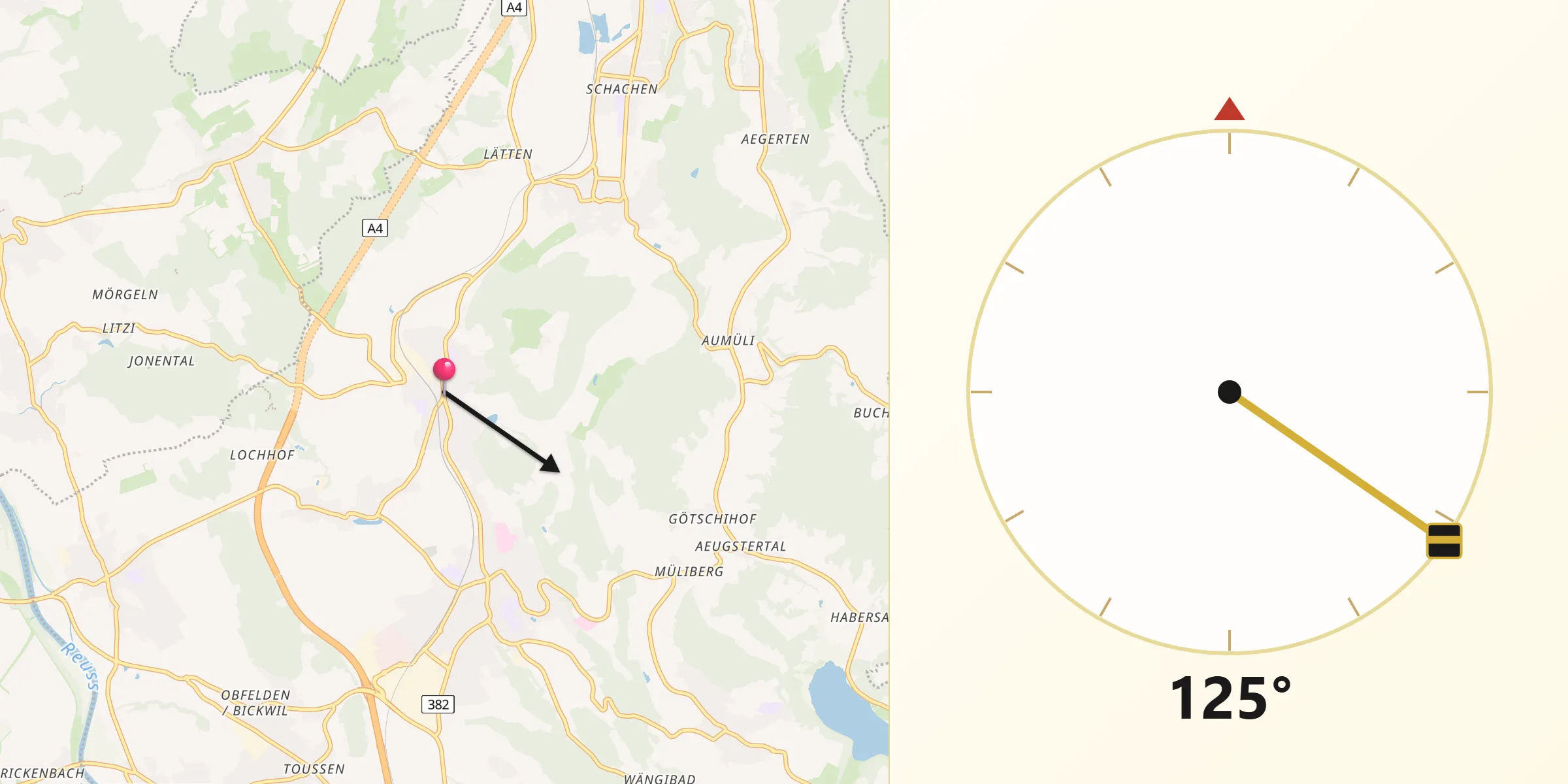 Direction vers la Qibla depuis Hedingen
