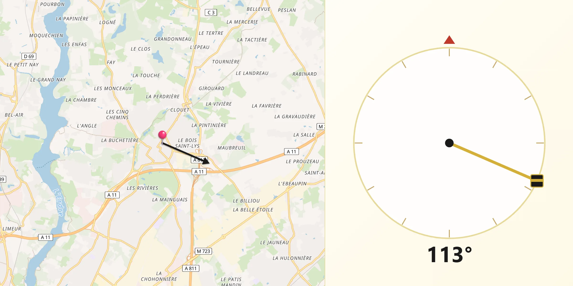 Direction vers la Qibla depuis Carquefou