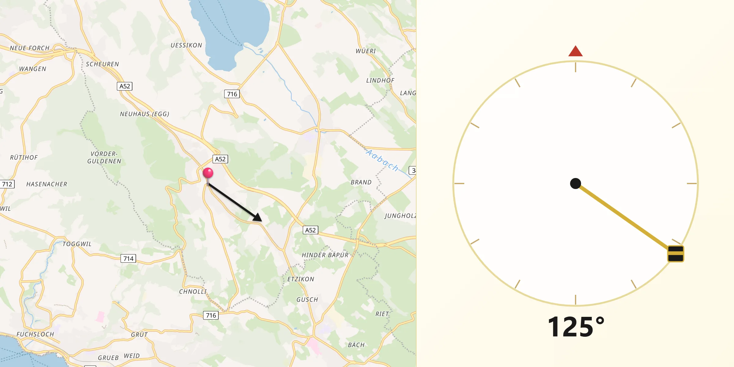 Direction vers la Qibla depuis Egg