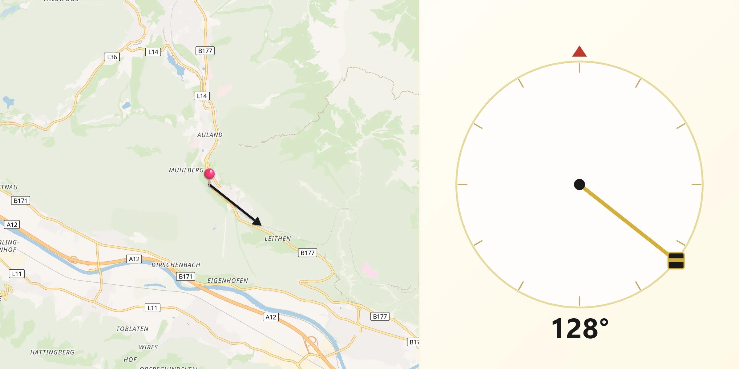 Qibla-Richtung von Reith bei Seefeld