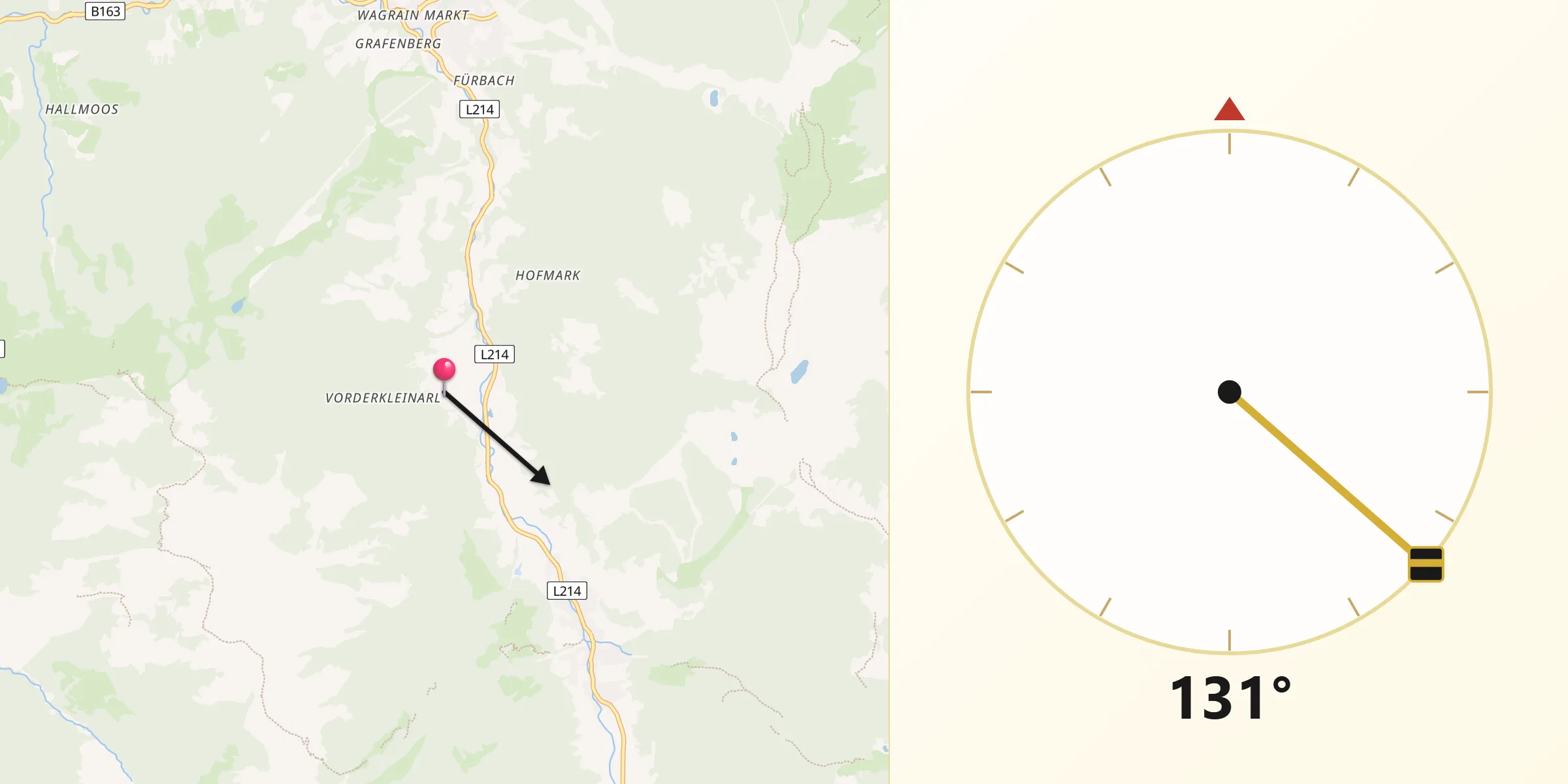 Qibla-Richtung von Politischer Bezirk Sankt Johann im Pongau