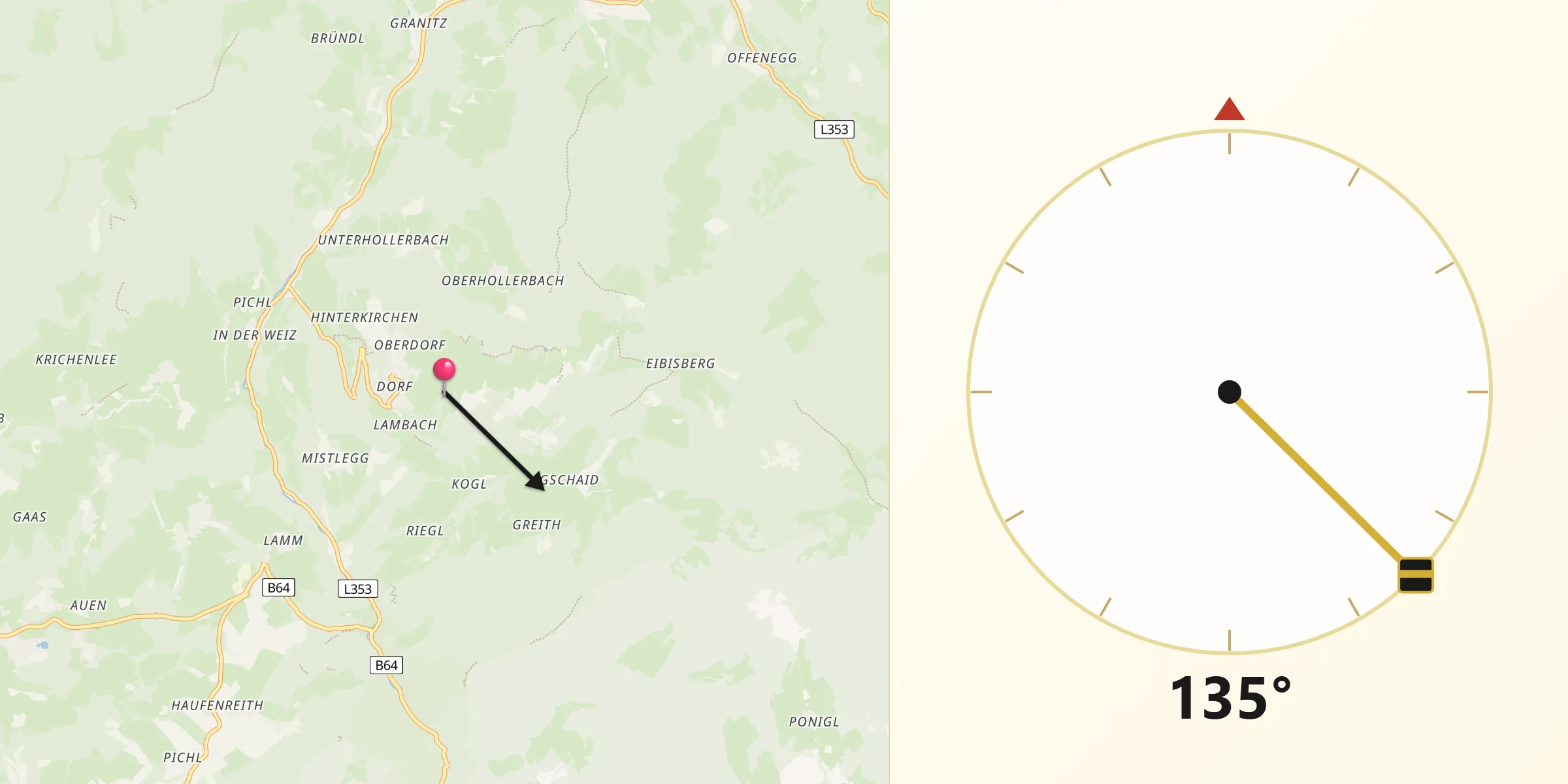Qibla-Richtung von Sankt Kathrein am Offenegg
