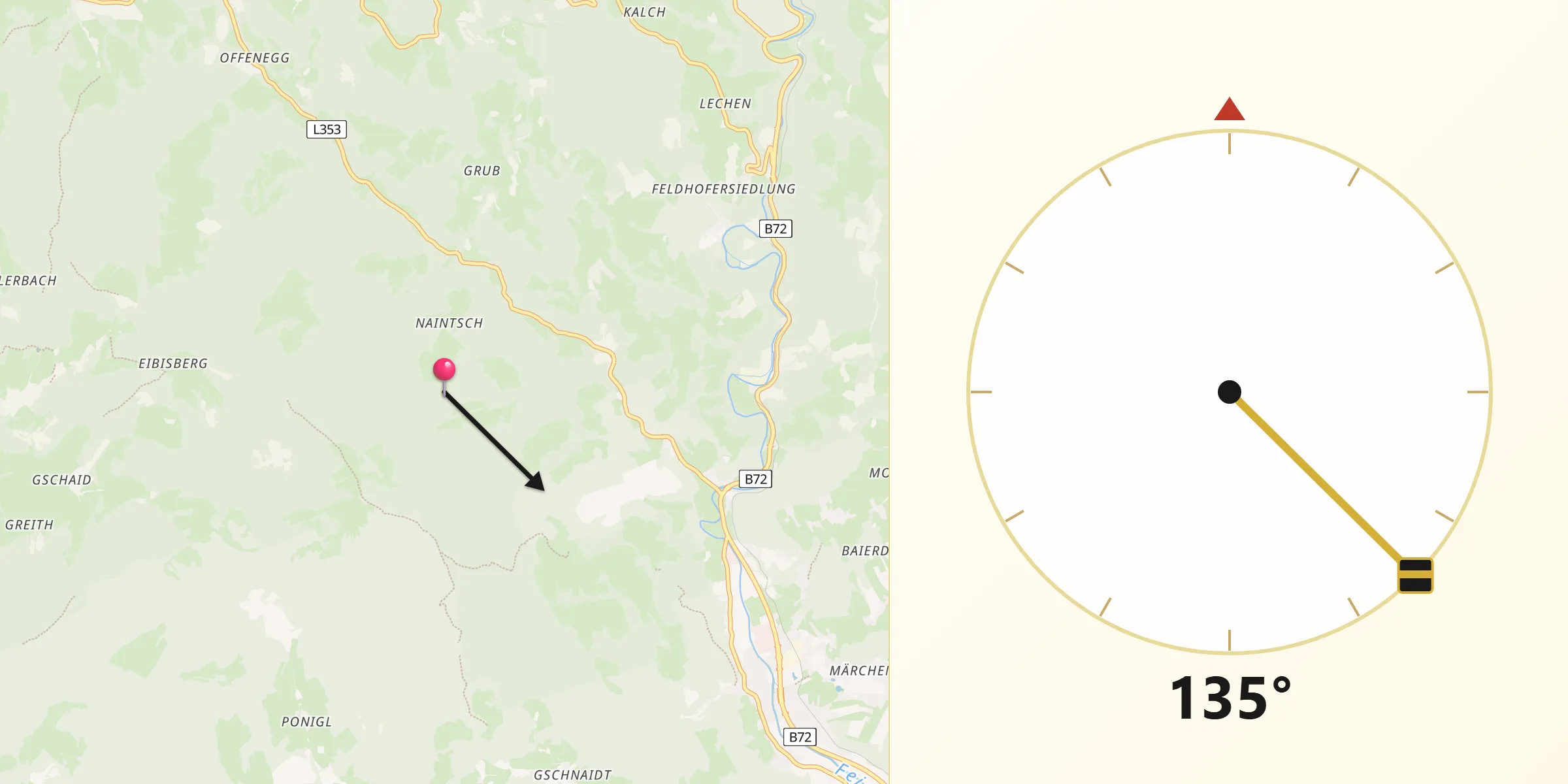 Qibla-Richtung von Politischer Bezirk Weiz