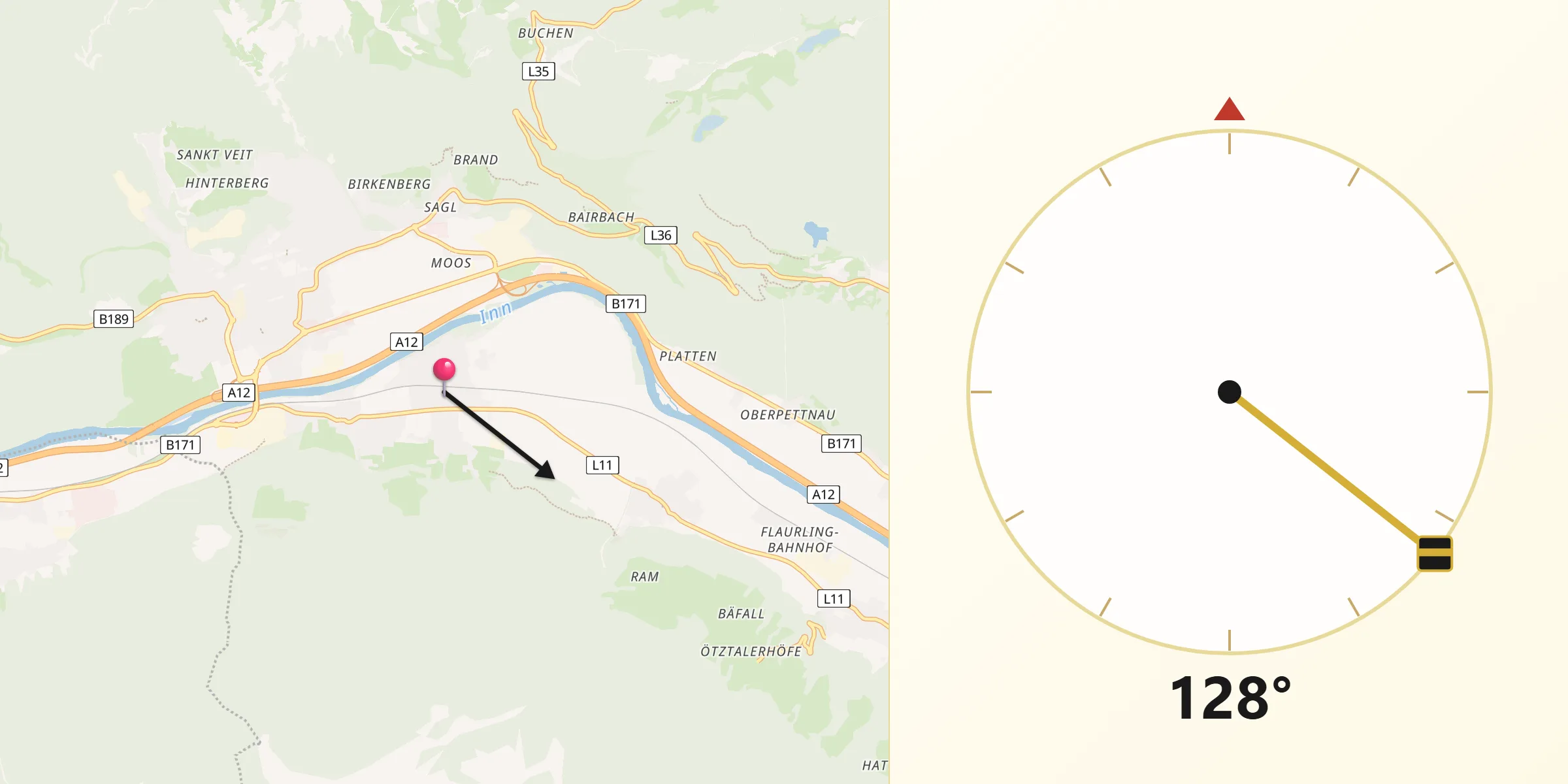 Qibla-Richtung von Oberhofen im Inntal