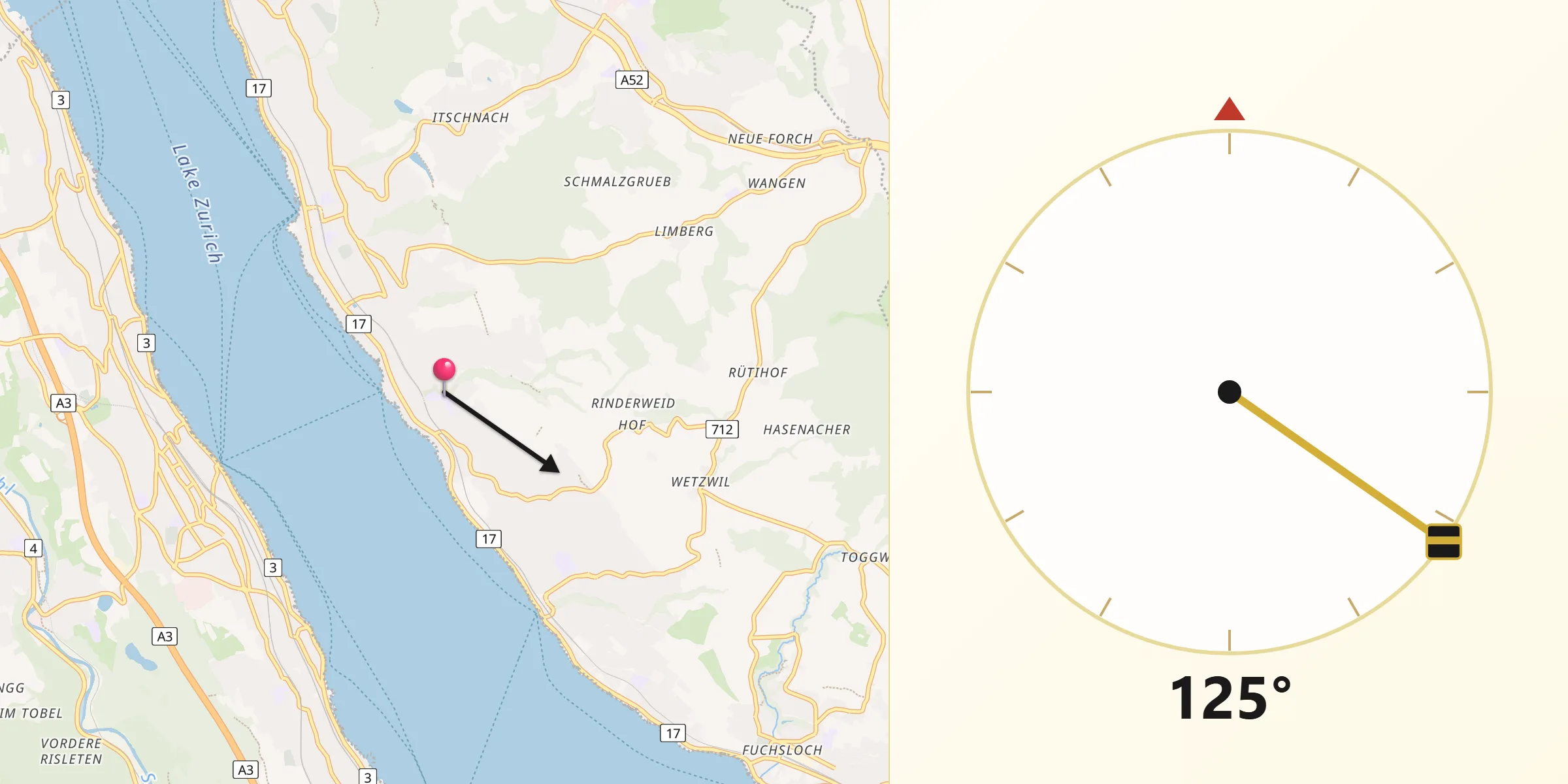Direction vers la Qibla depuis Erlenbach