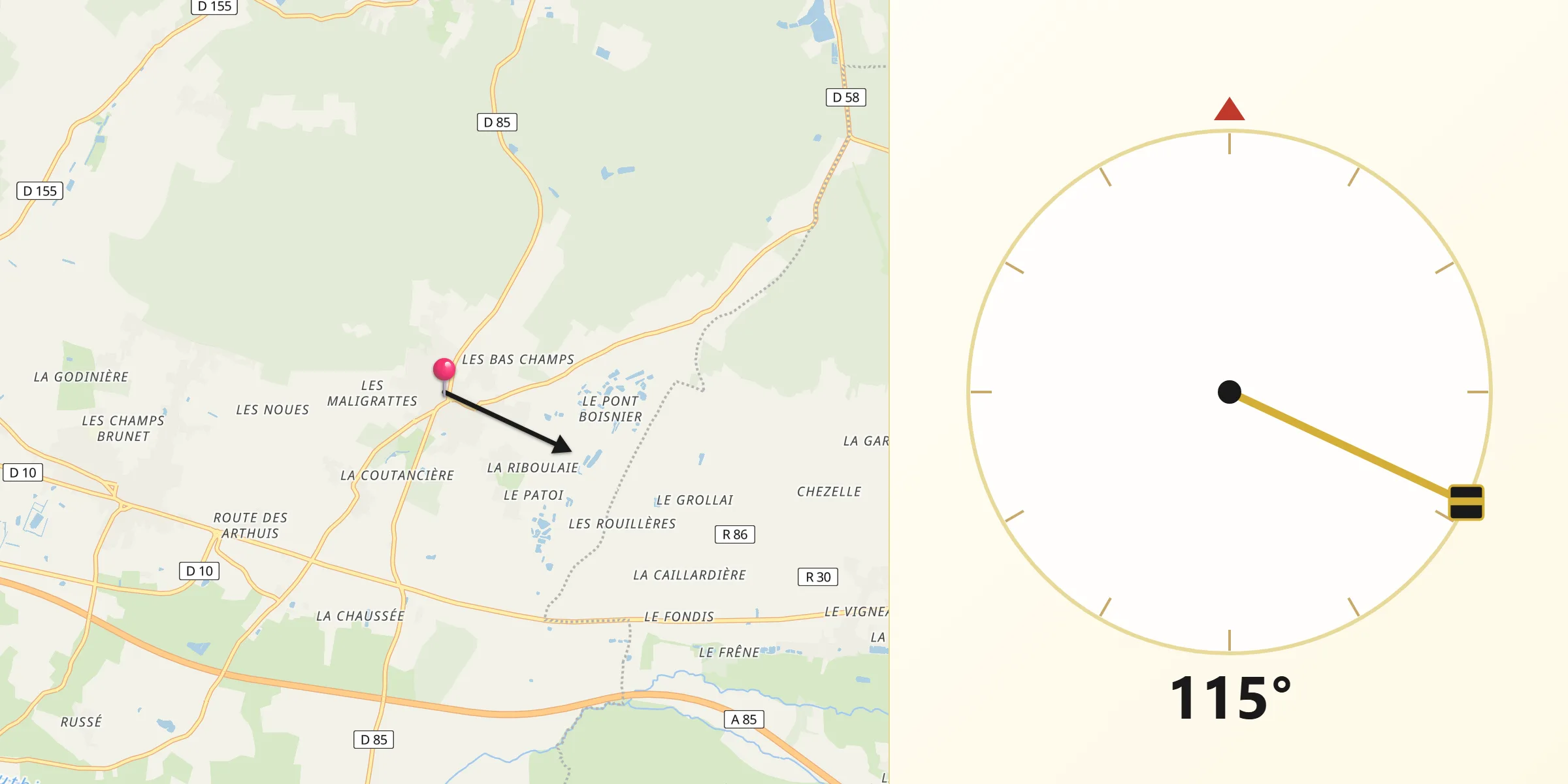 Direction vers la Qibla depuis Brain-sur-Allonnes
