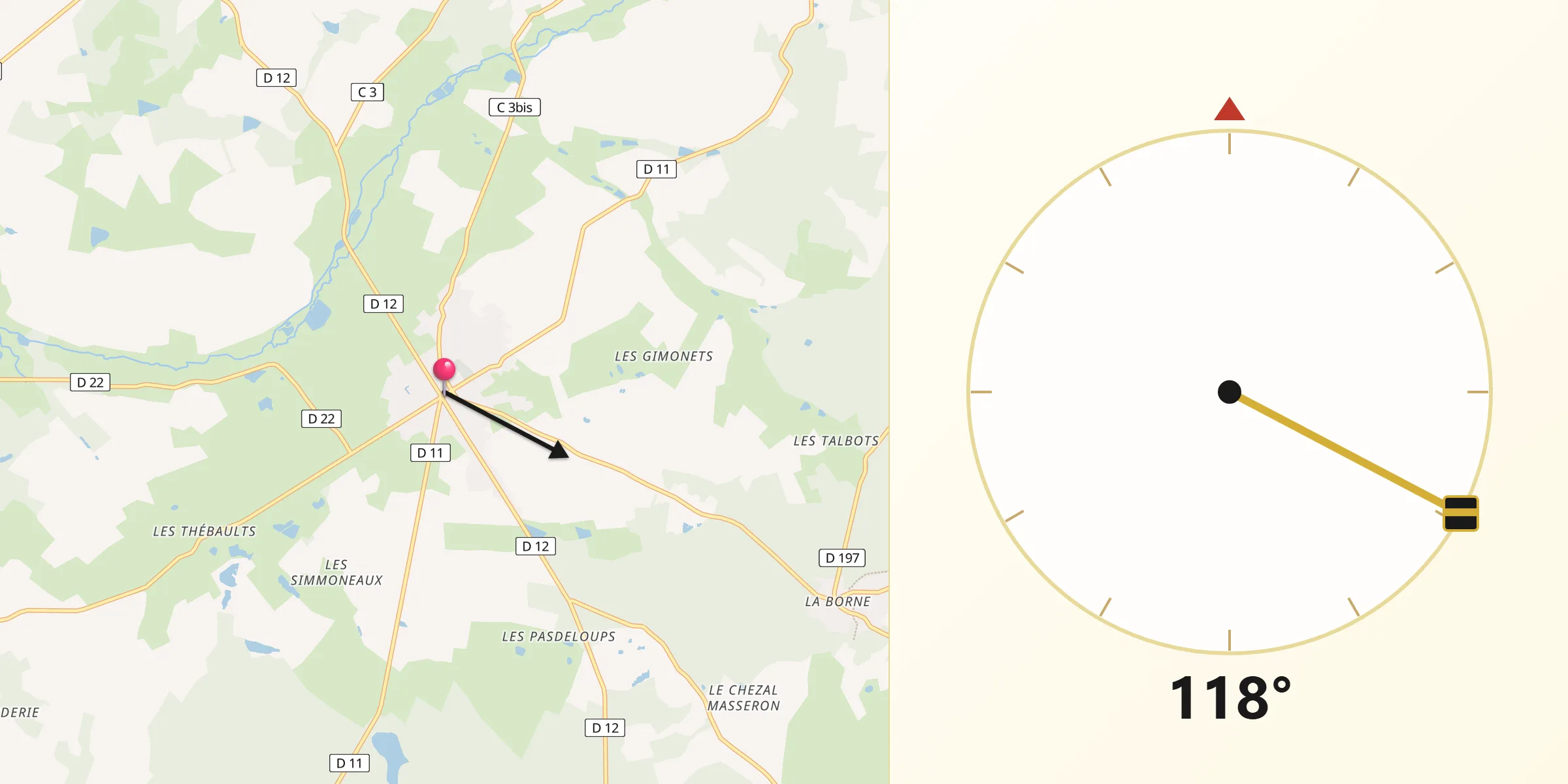 Direction vers la Qibla depuis Henrichemont