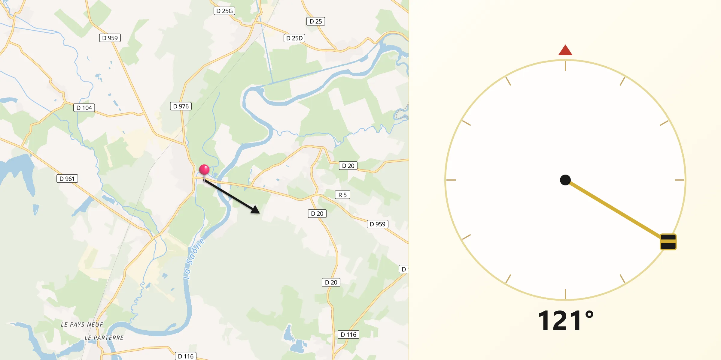 Direction vers la Qibla depuis Pontailler-sur-Saône