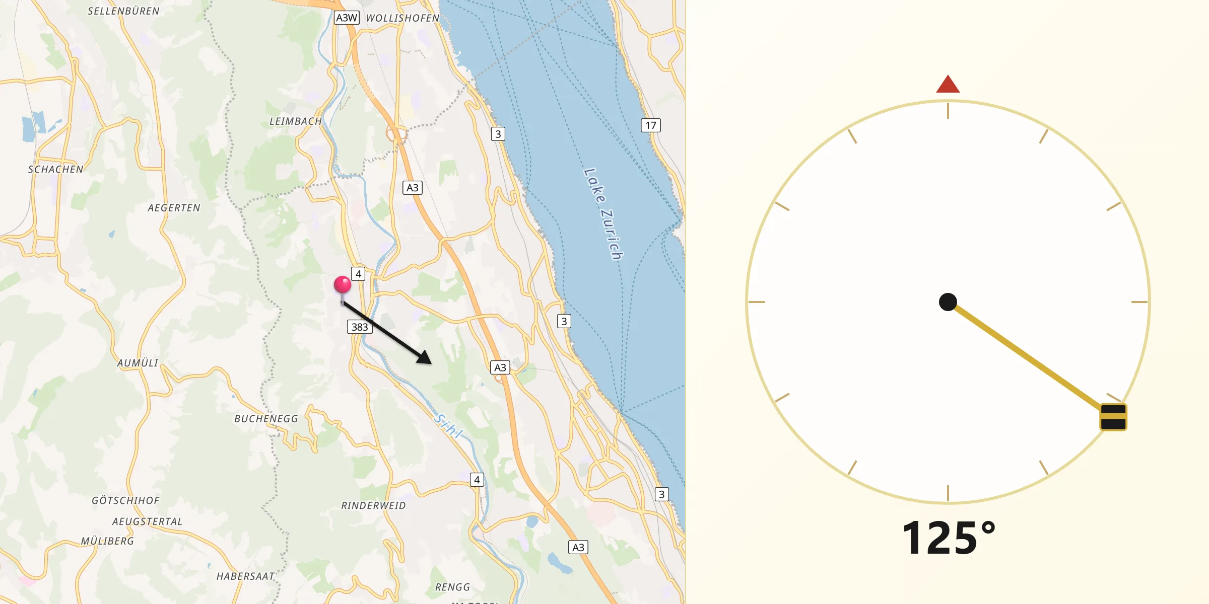 Direzione della Qibla da Adliswil / Sonnenberg