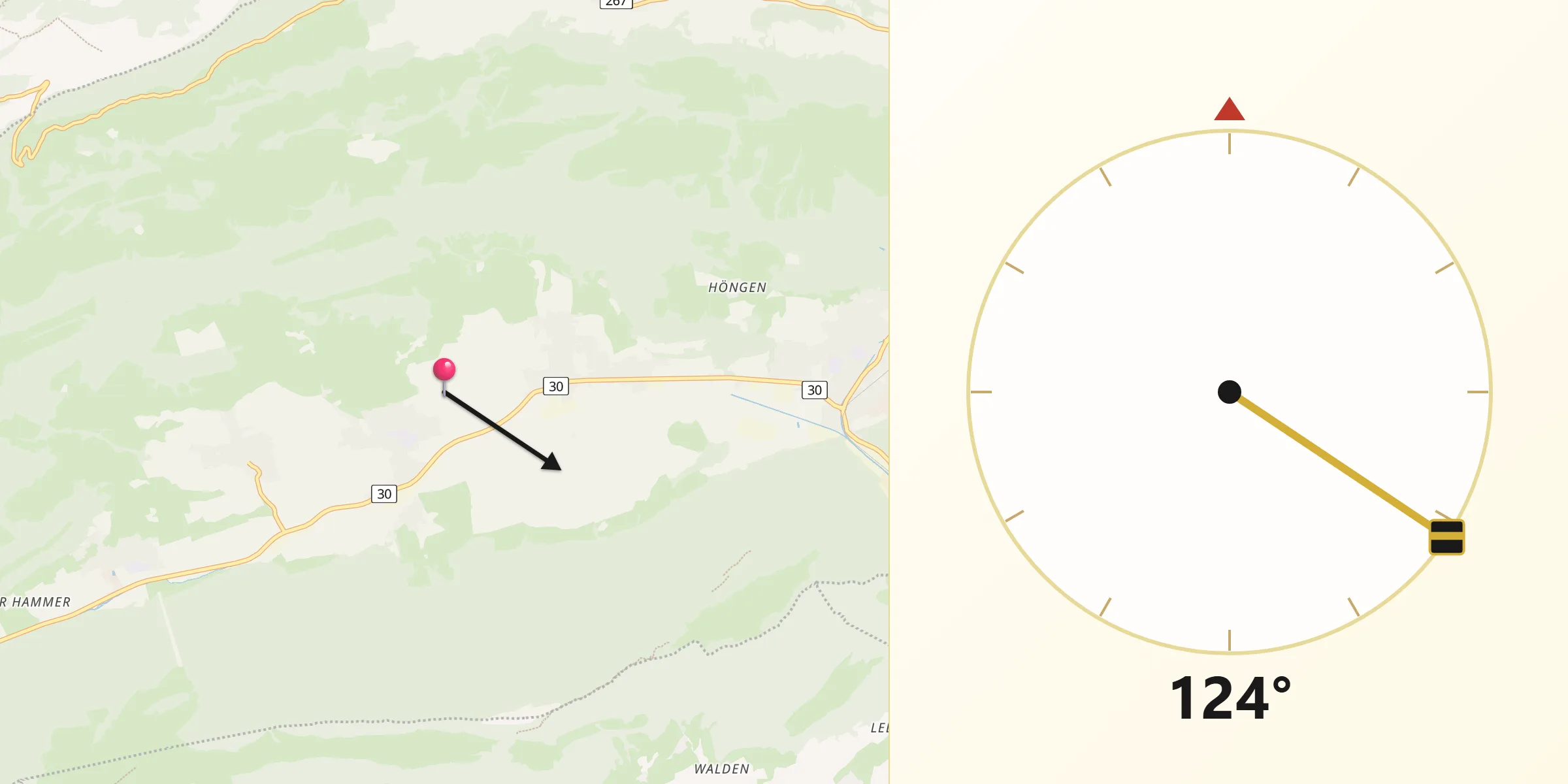 Direzione della Qibla da Bezirk Thal