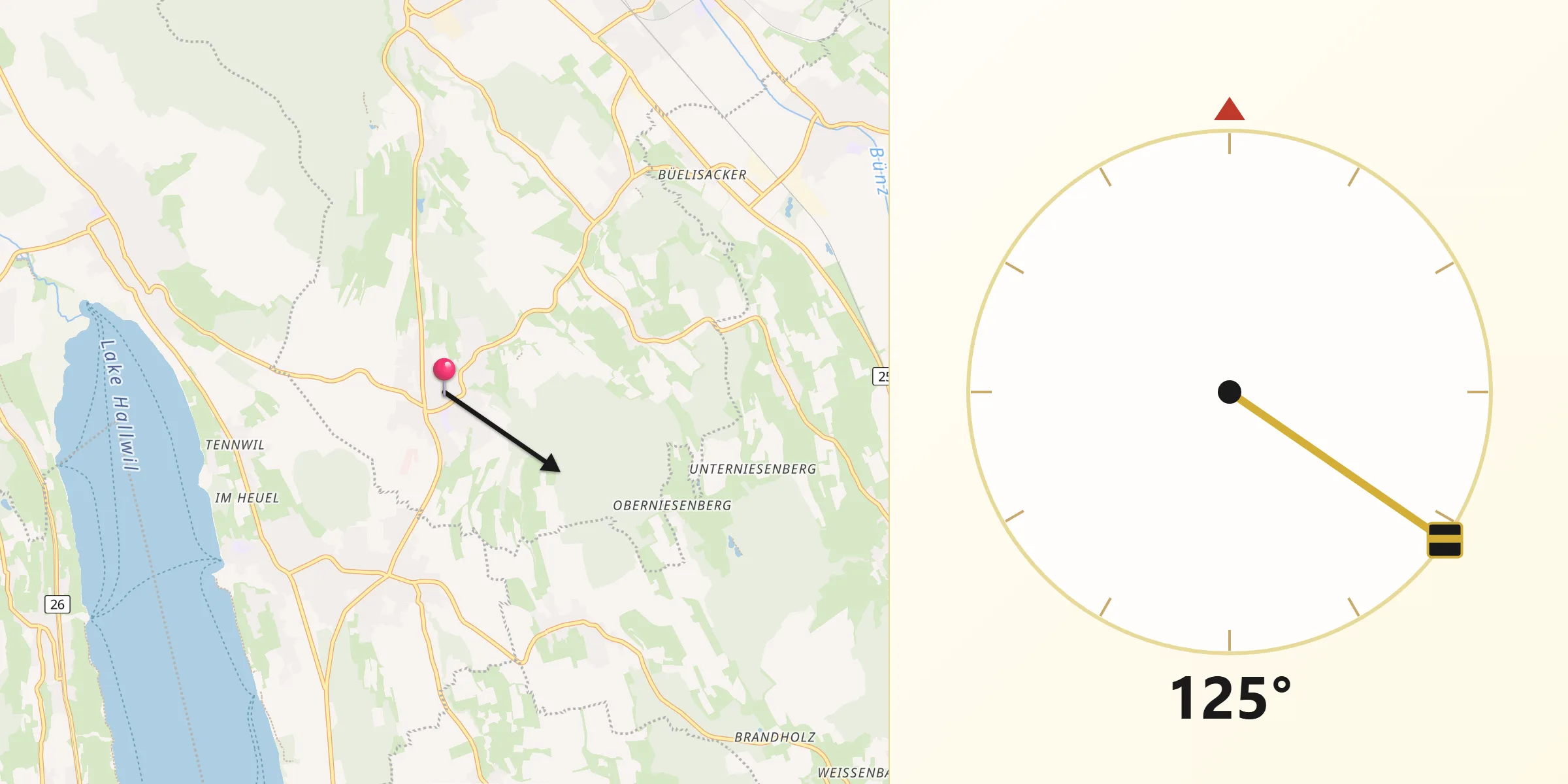 Qibla-Richtung von Sarmenstorf