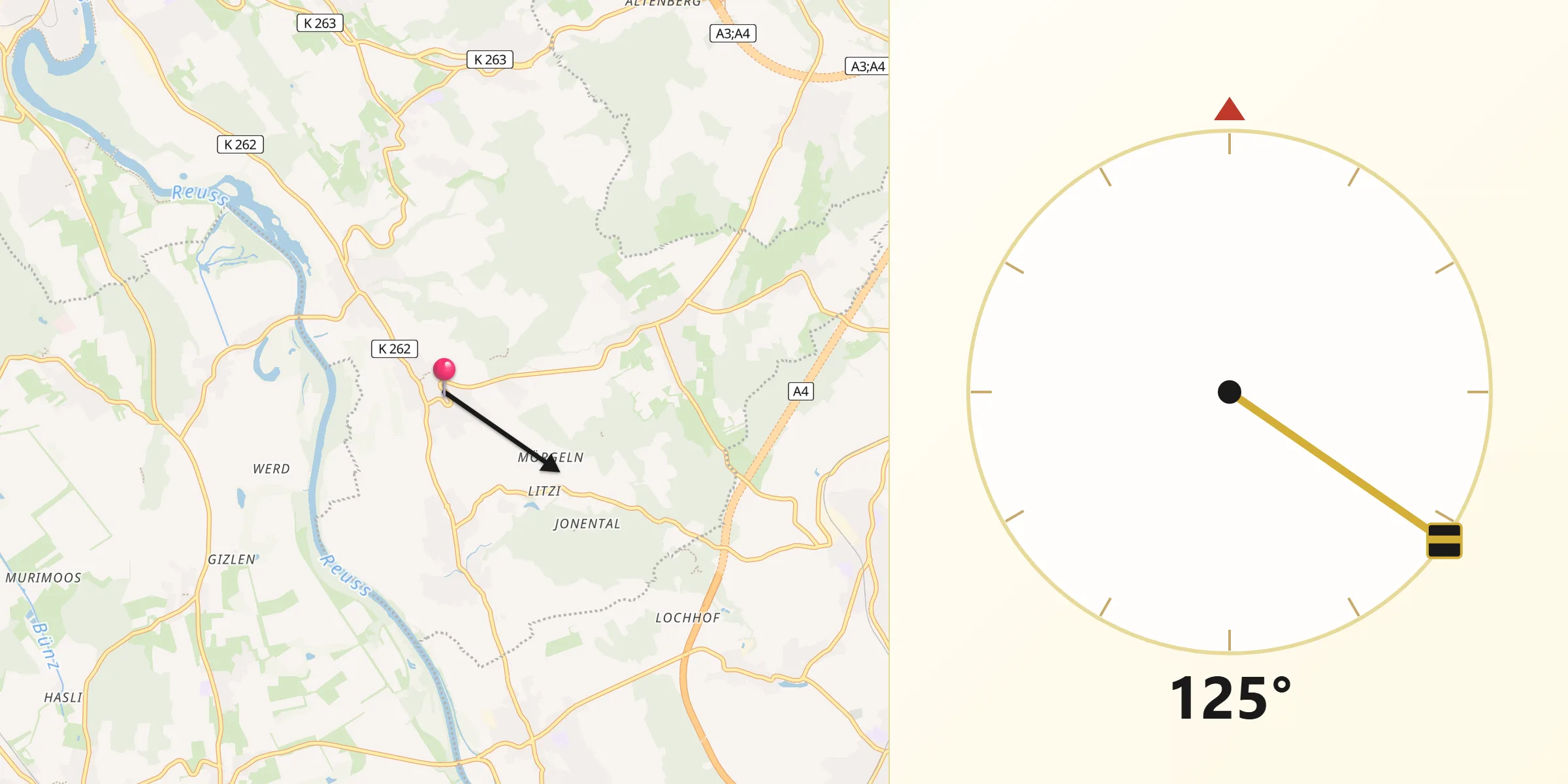 Qibla-Richtung von Oberlunkhofen